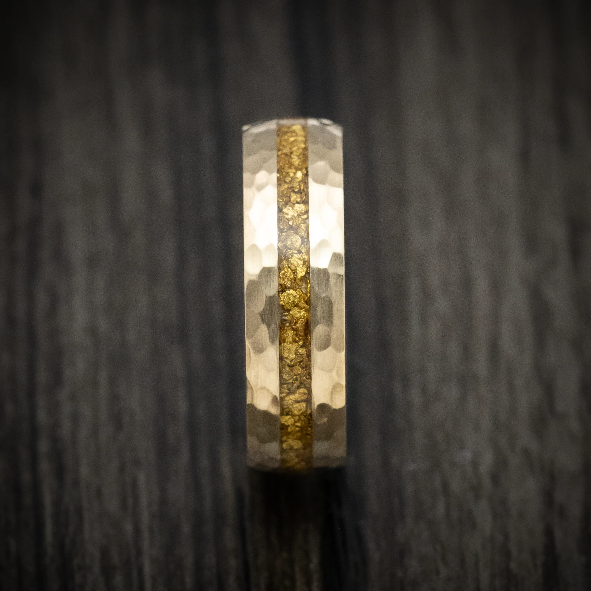Yellow Gold and 24K Raw Gold Nugget Men's Ring Custom Made Band - Image 3