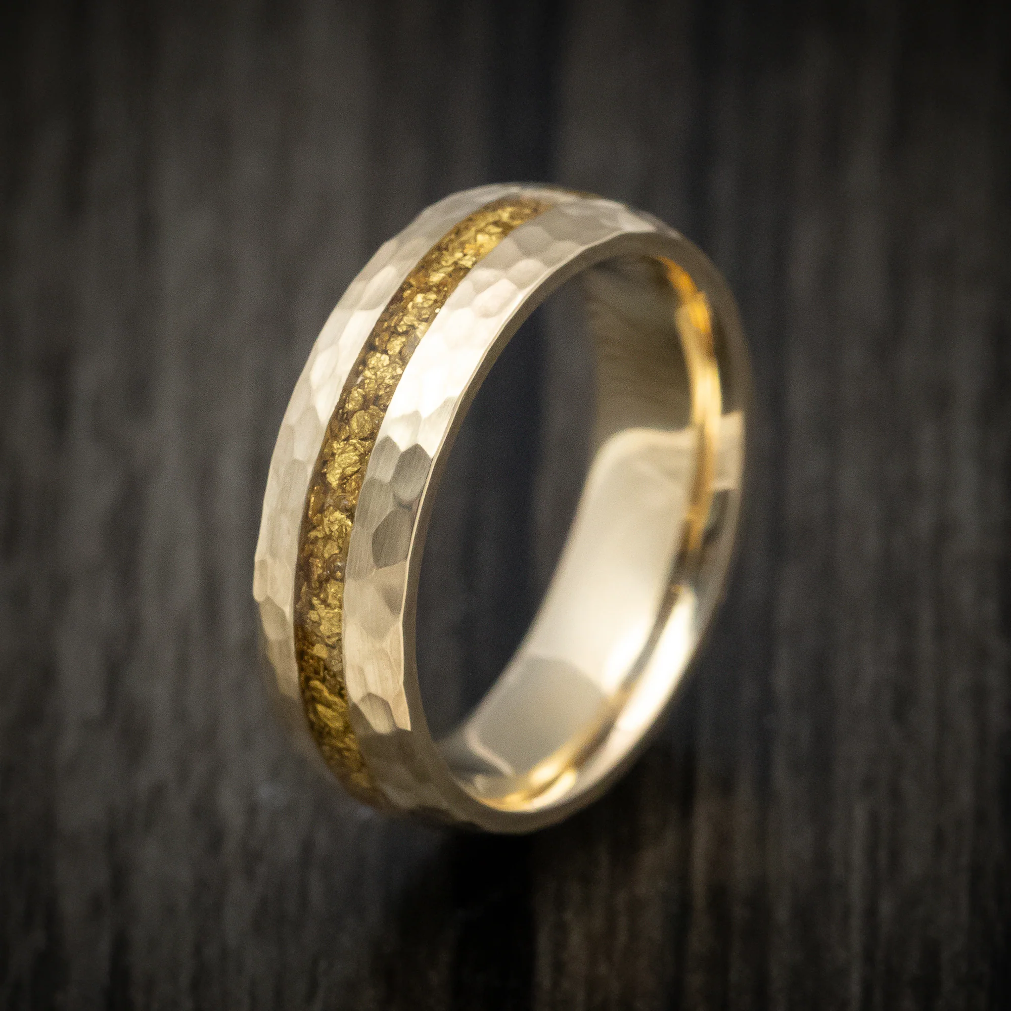 Yellow Gold and 24K Raw Gold Nugget Men's Ring Custom Made Band - Image 4