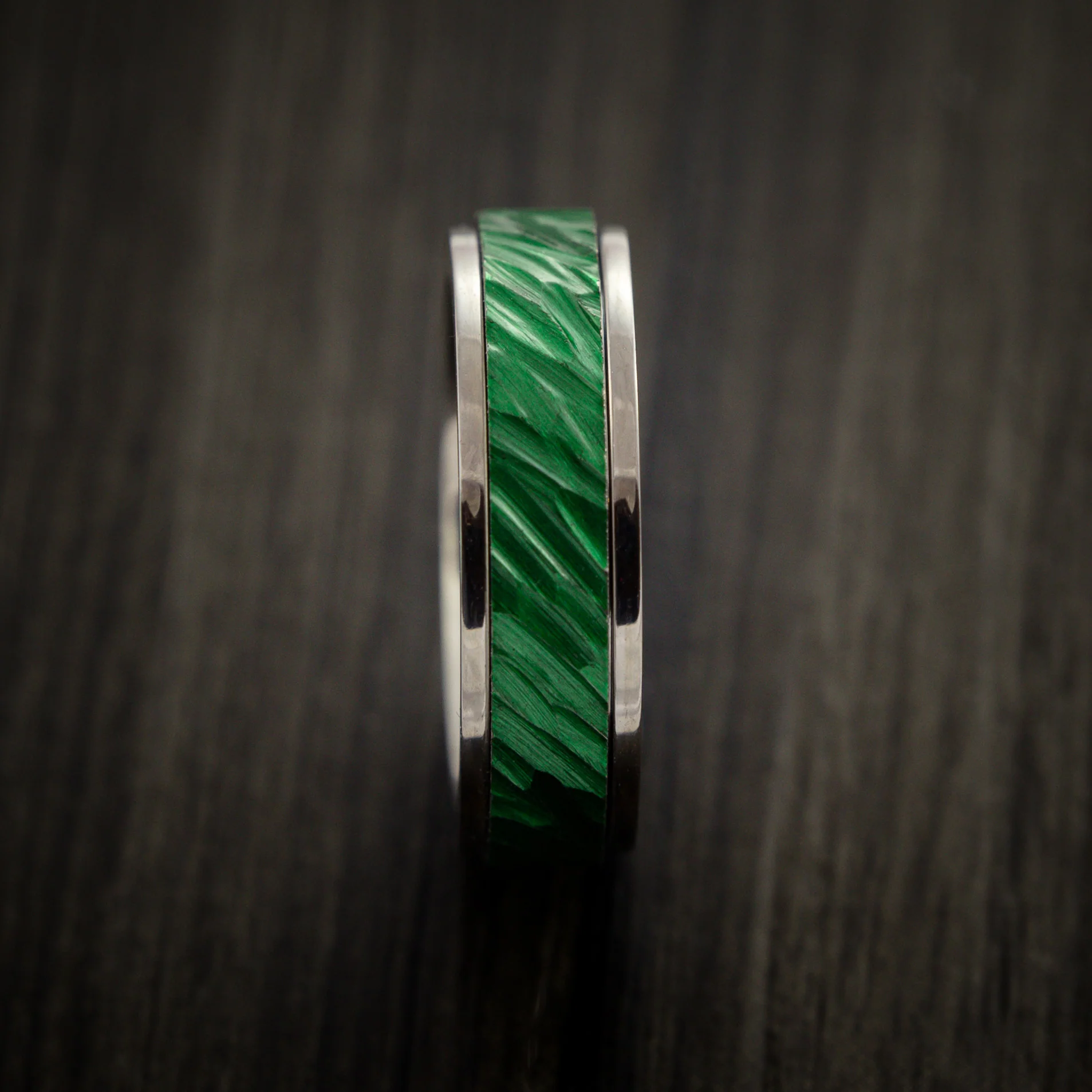 Anodized Titanium Inlay Spinner with Bark Finish Custom Made - Image 3