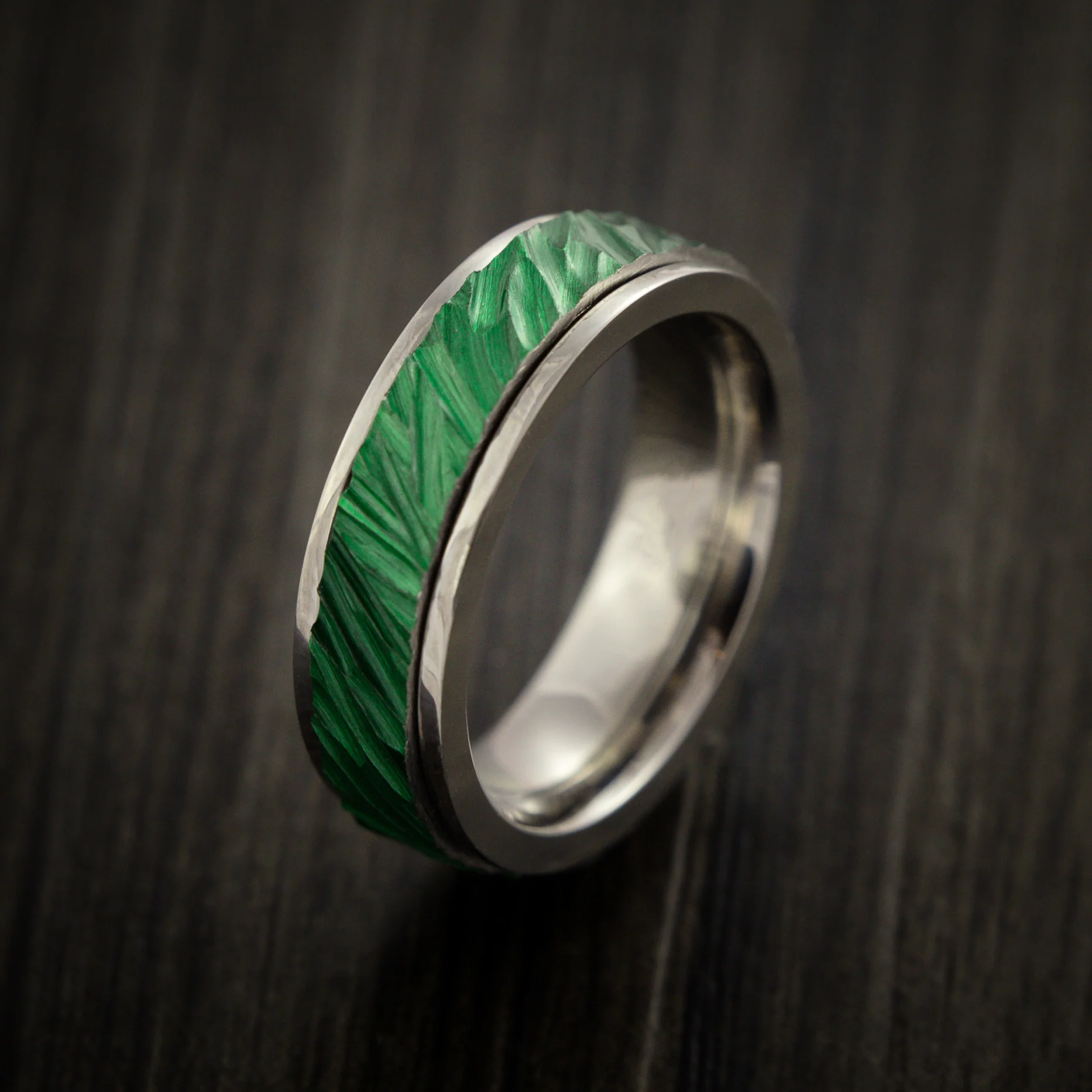 Anodized Titanium Inlay Spinner with Bark Finish Custom Made - Image 4