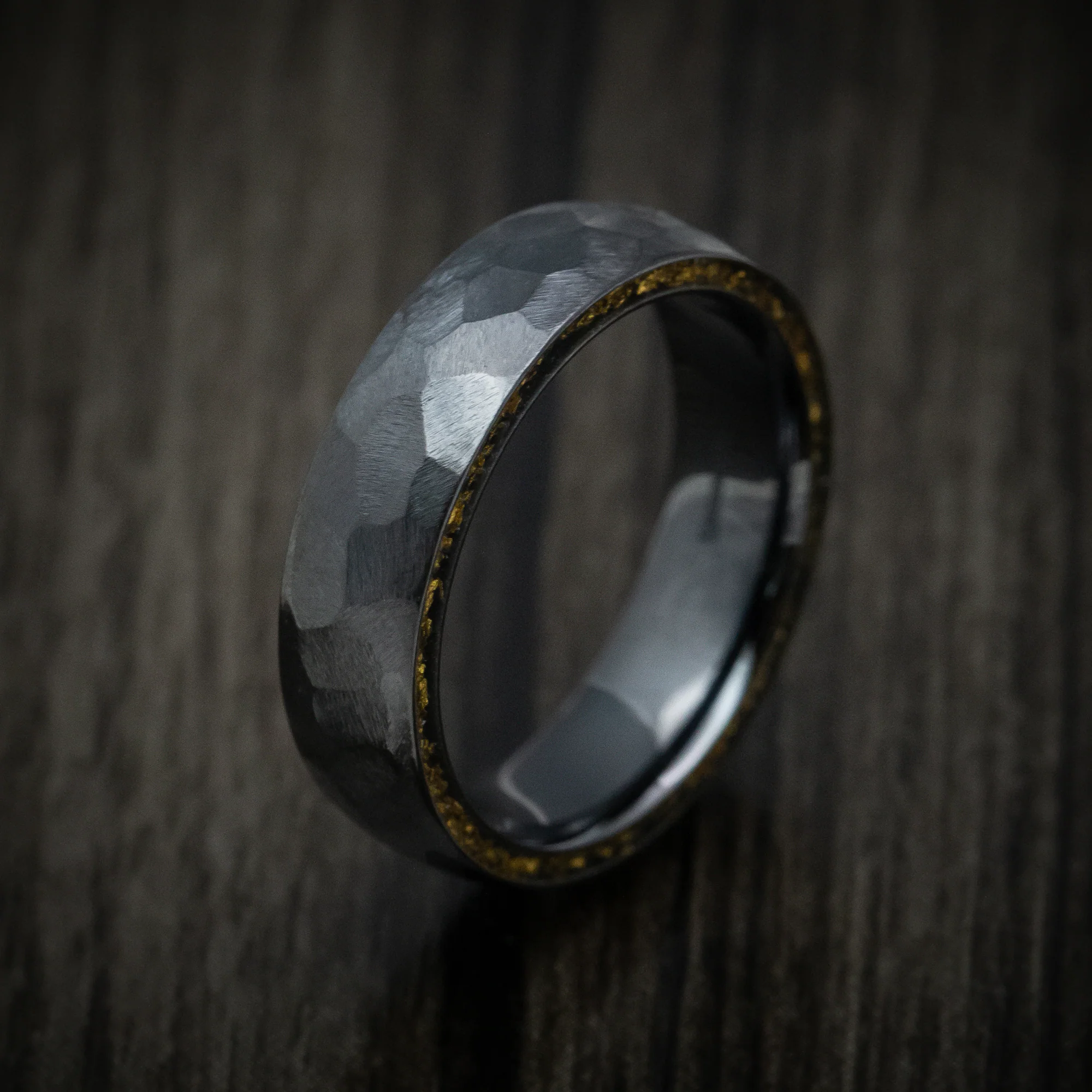 Black Titanium or Black Zirconium Custom Men's Ring with 24K Raw Gold Nugget - Image 4