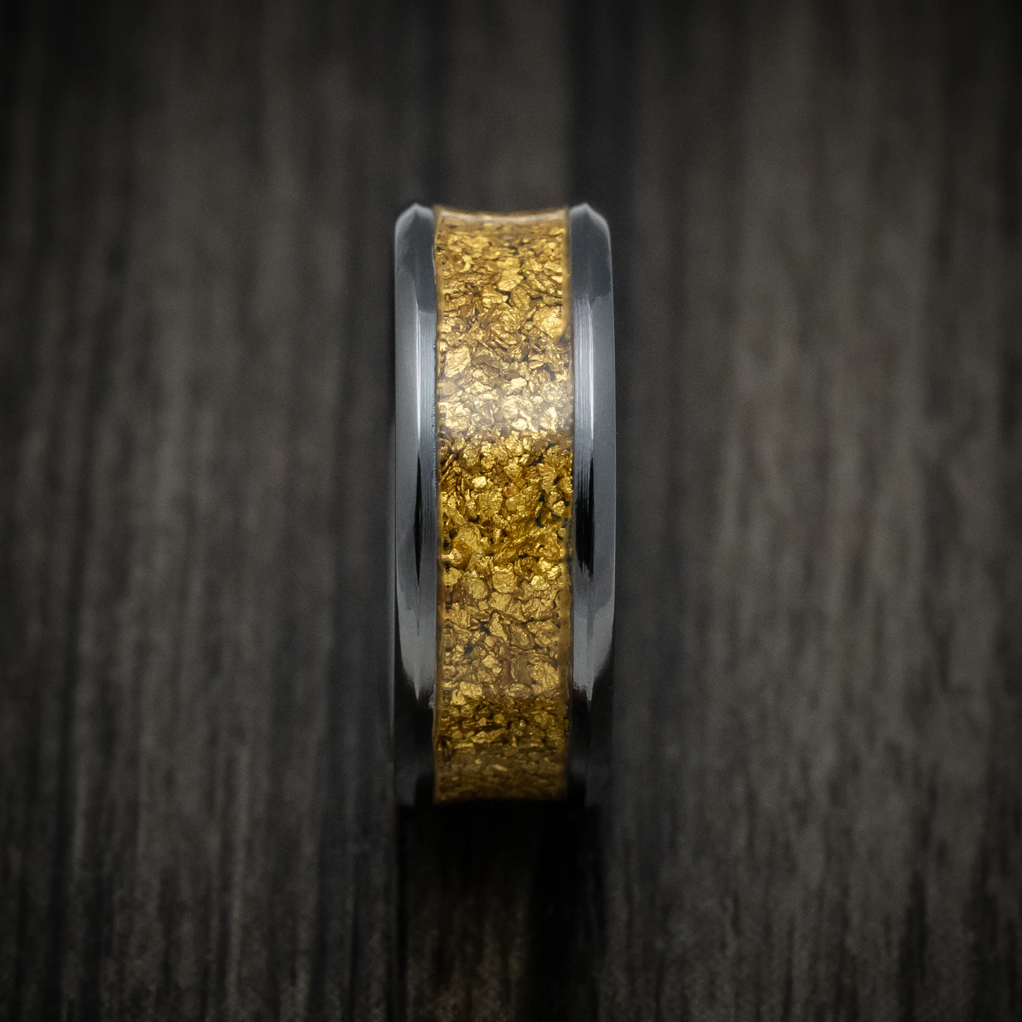 Black Titanium or Black Zirconium Custom Men's Ring with 24K Raw Gold Nugget - Image 3
