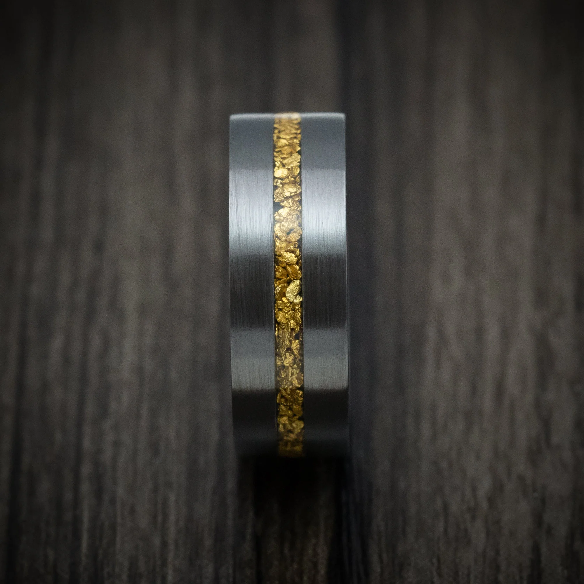 Black Titanium or Black Zirconium Custom Men's Ring with 24K Raw Gold Nugget - Image 3