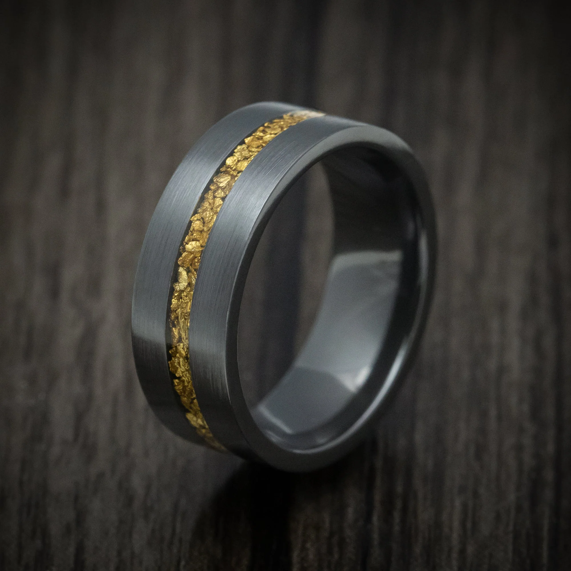 Black Titanium or Black Zirconium Custom Men's Ring with 24K Raw Gold Nugget - Image 4