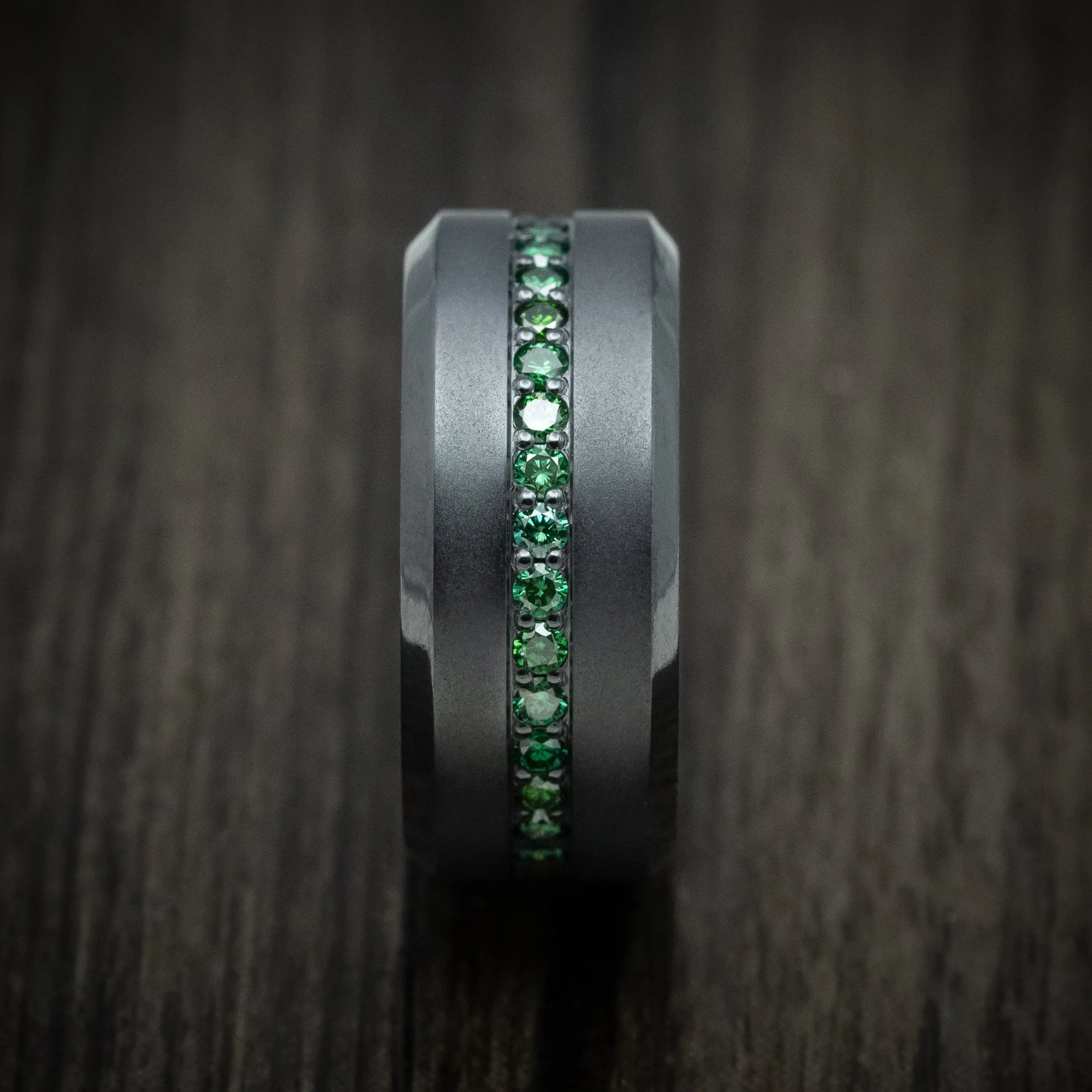 Black Titanium and Green Diamond Men's Ring with 14K Gold Sleeve Custom Made Band - Image 3