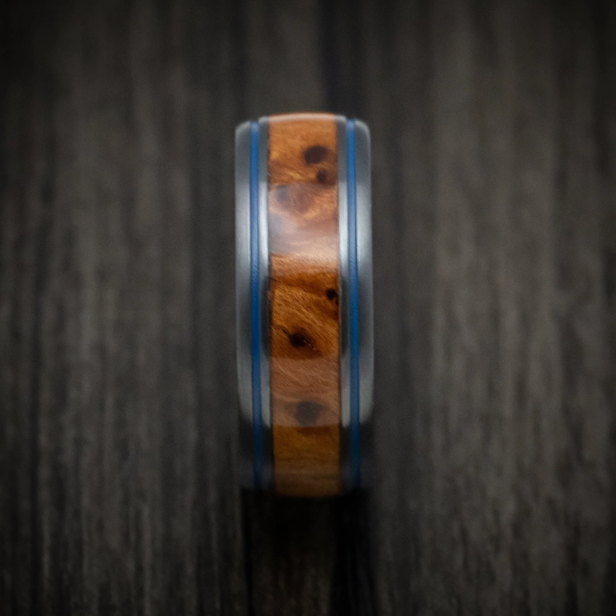 Black Titanium and Hardwood Men's Ring with Cerakote Inlays and Sleeve Custom Made - Image 3
