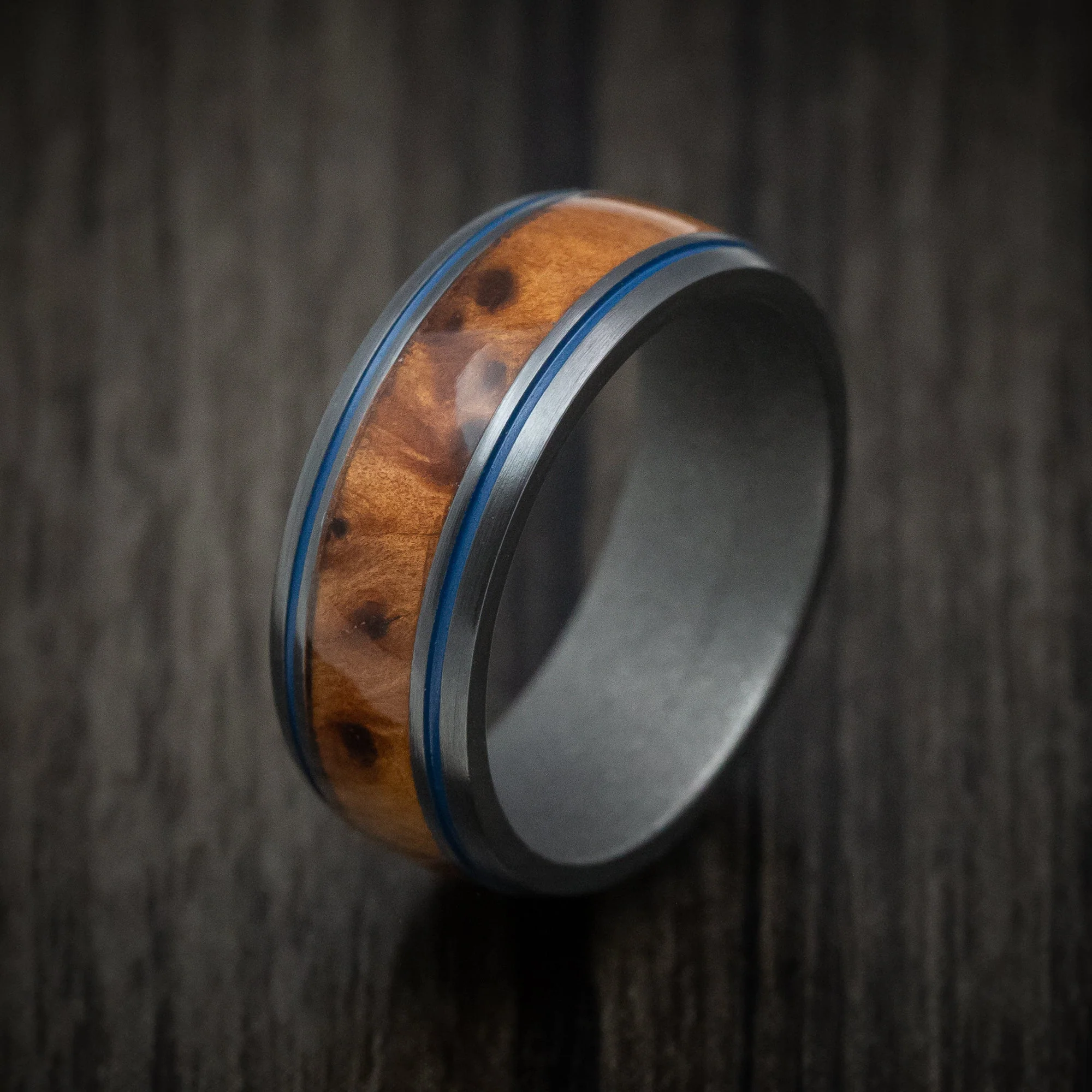 Black Titanium and Hardwood Men's Ring with Cerakote Inlays and Sleeve Custom Made - Image 4