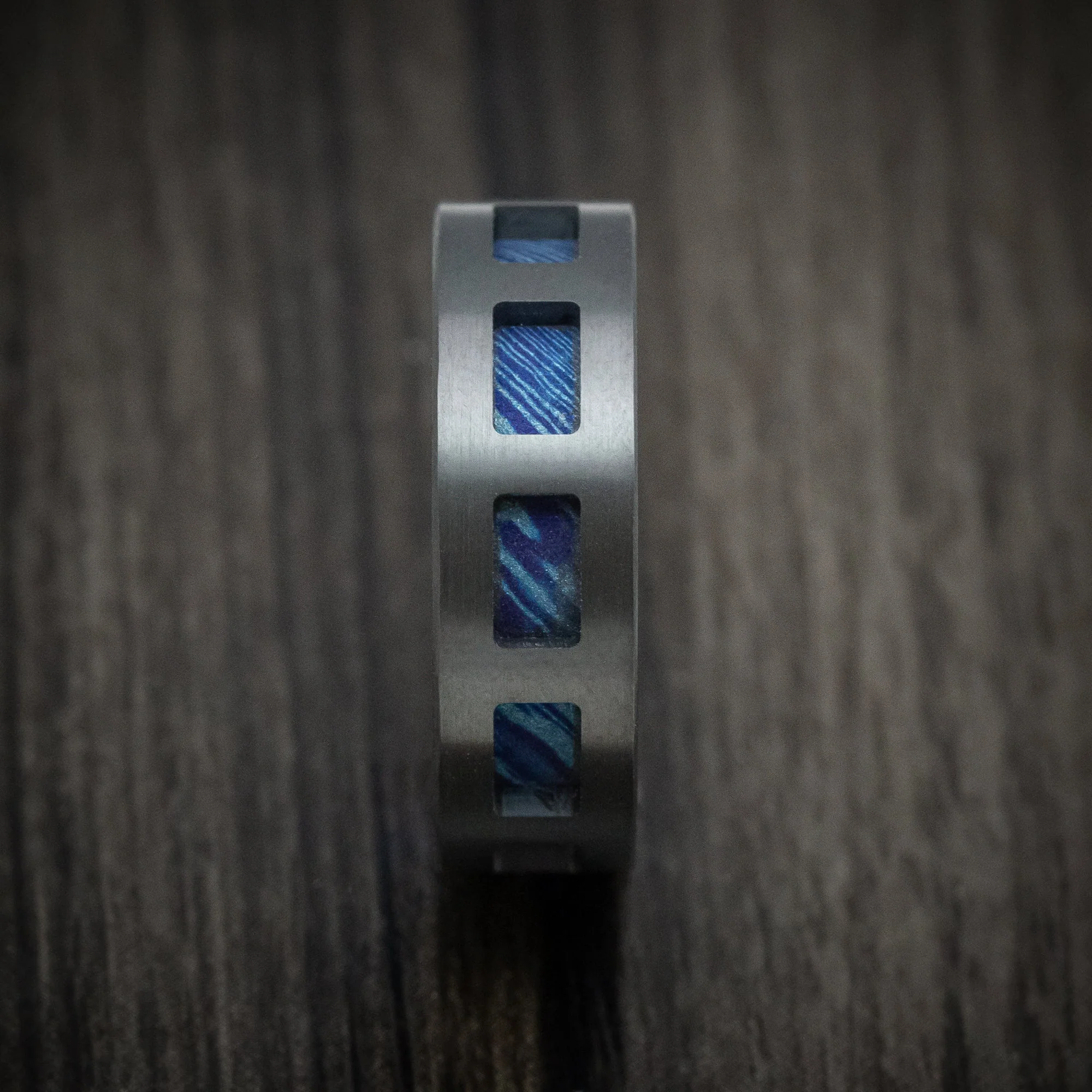 Black Titanium and Kuro-Ti Heat-Treated Titanium Damascus Cut-Through Window Men's Ring Custom Made - Image 3