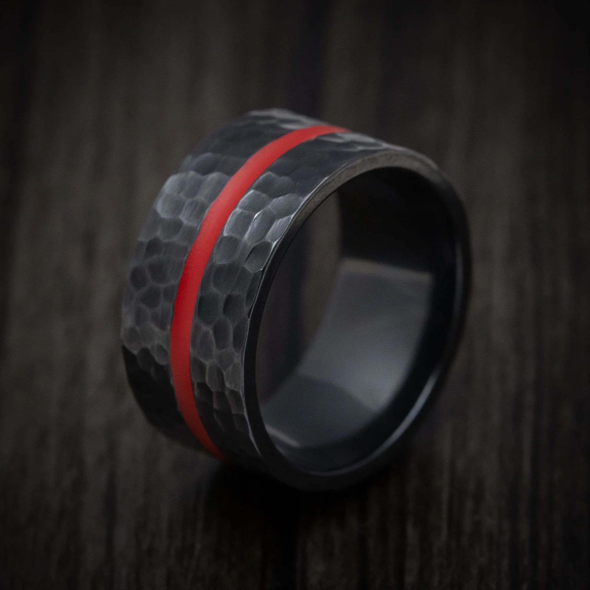 Black Titanium Wide Men's Ring with Cerakote Accent Custom Made Band - Image 4