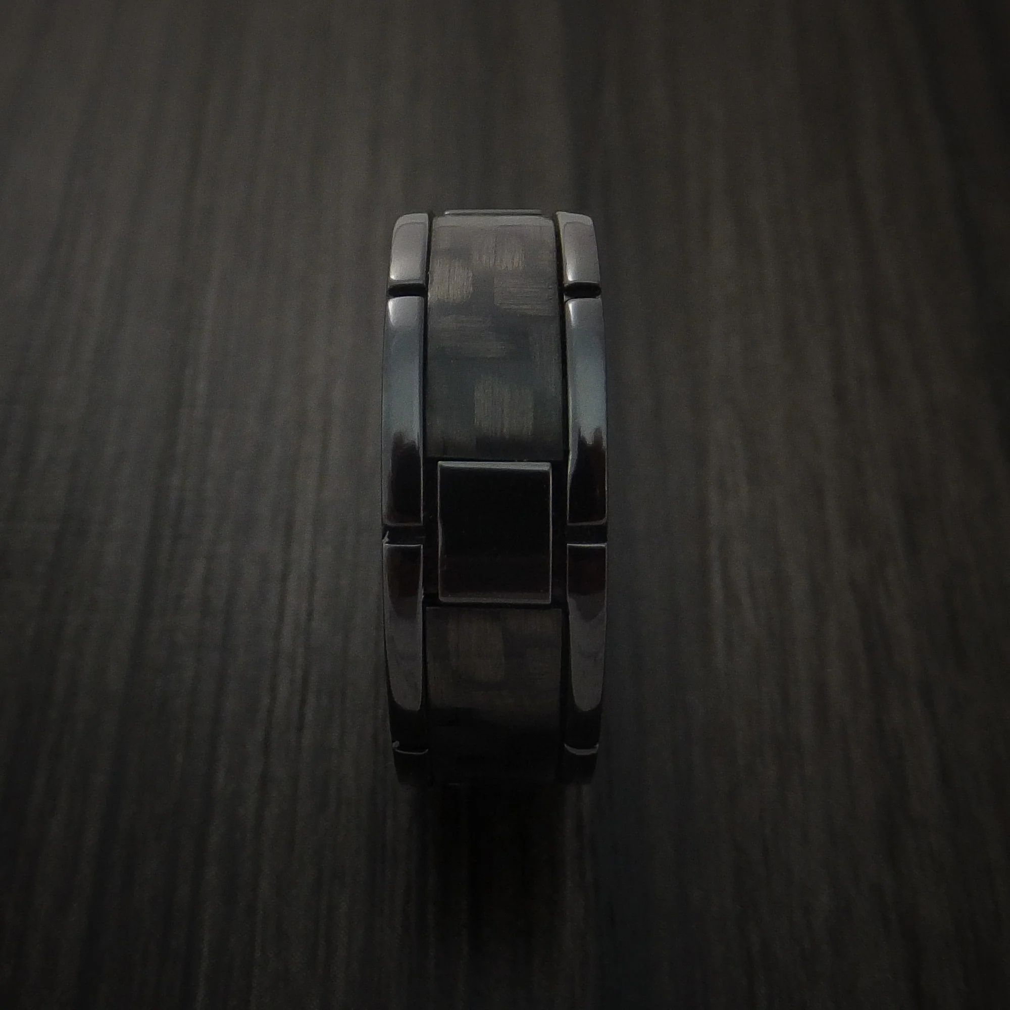 Black Zirconium and Carbon Fiber Weave Pattern Men's Ring Custom Made - Image 3