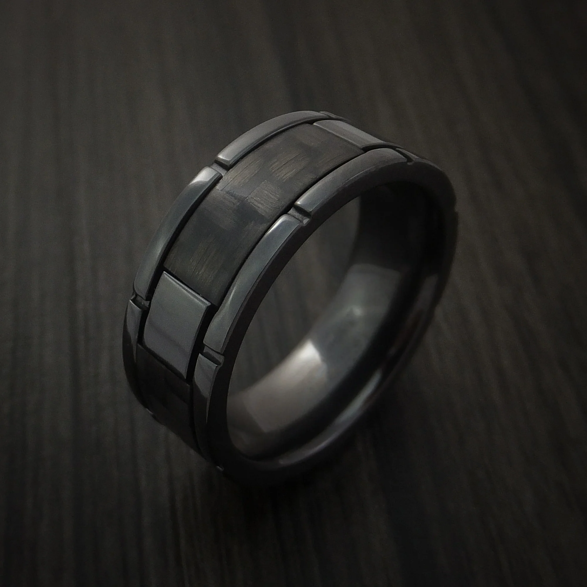 Black Zirconium and Carbon Fiber Weave Pattern Men's Ring Custom Made - Image 4