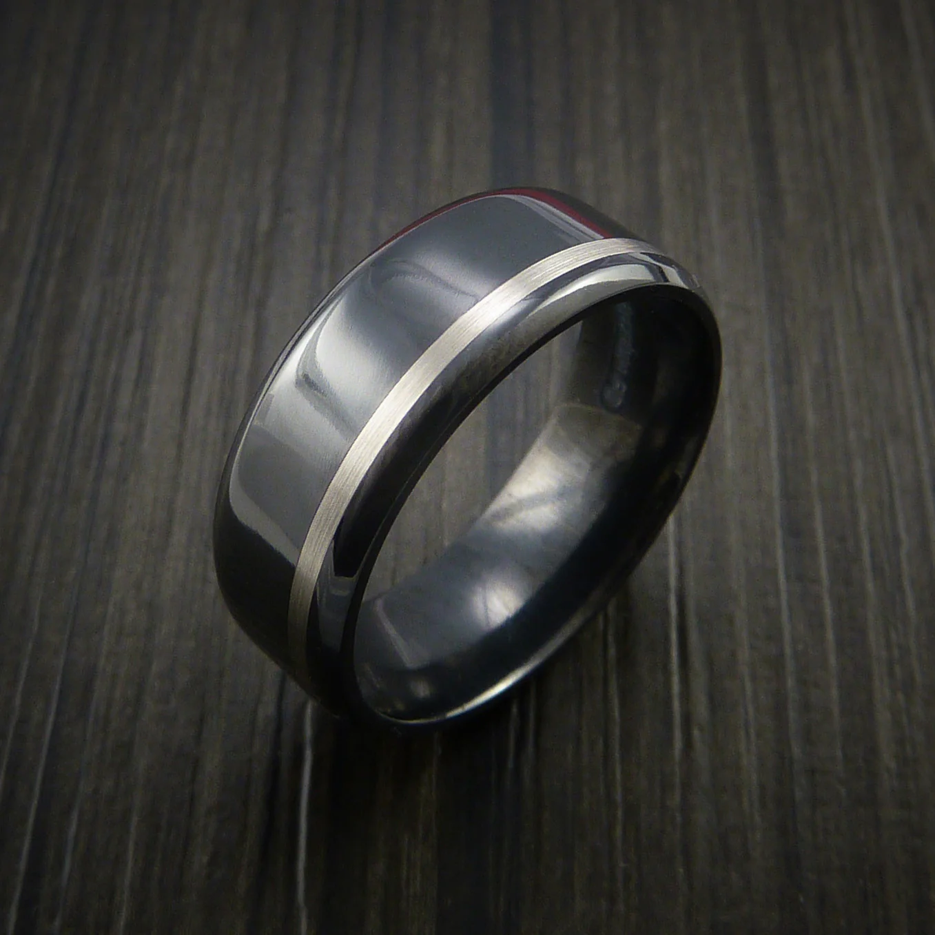 Black Zirconium Band Wide Platinum Inlay Men's Ring - Image 3
