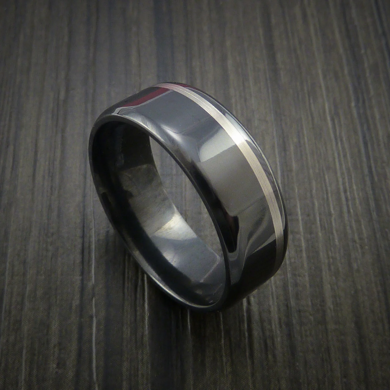 Black Zirconium Band Wide Platinum Inlay Men's Ring - Image 4