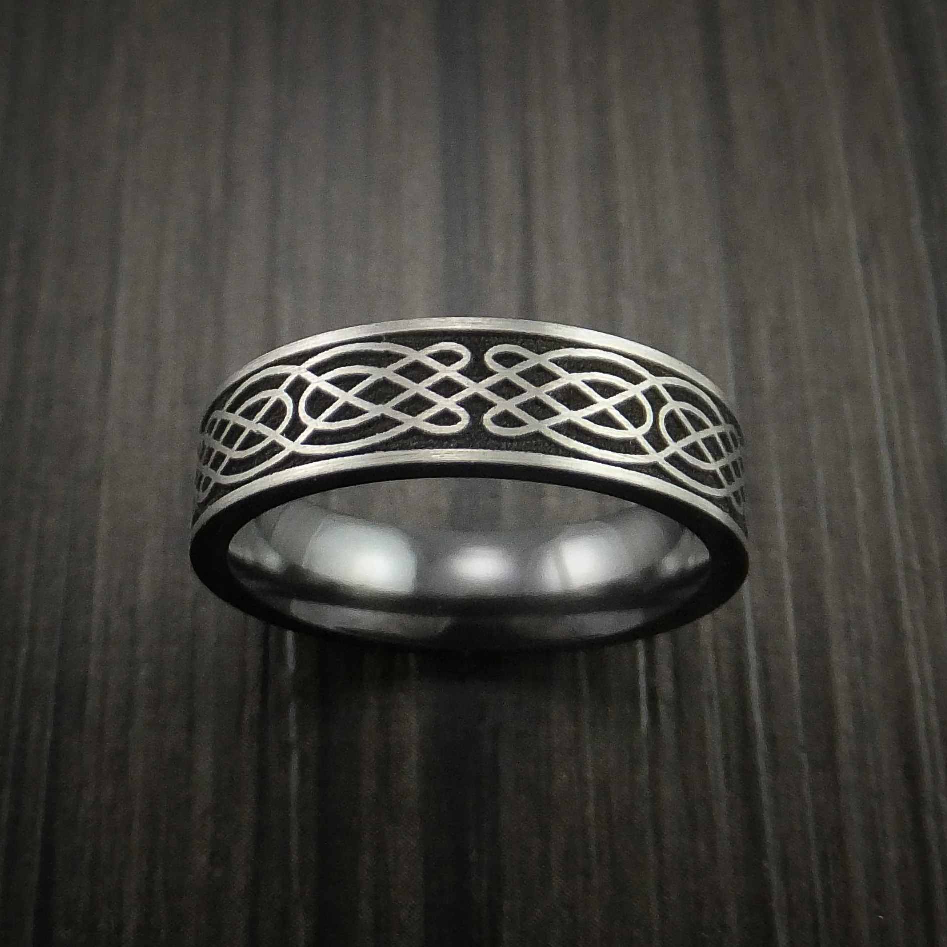 Black Zirconium Celtic Irish Knot Men's Ring Carved Pattern Design Band - Image 3
