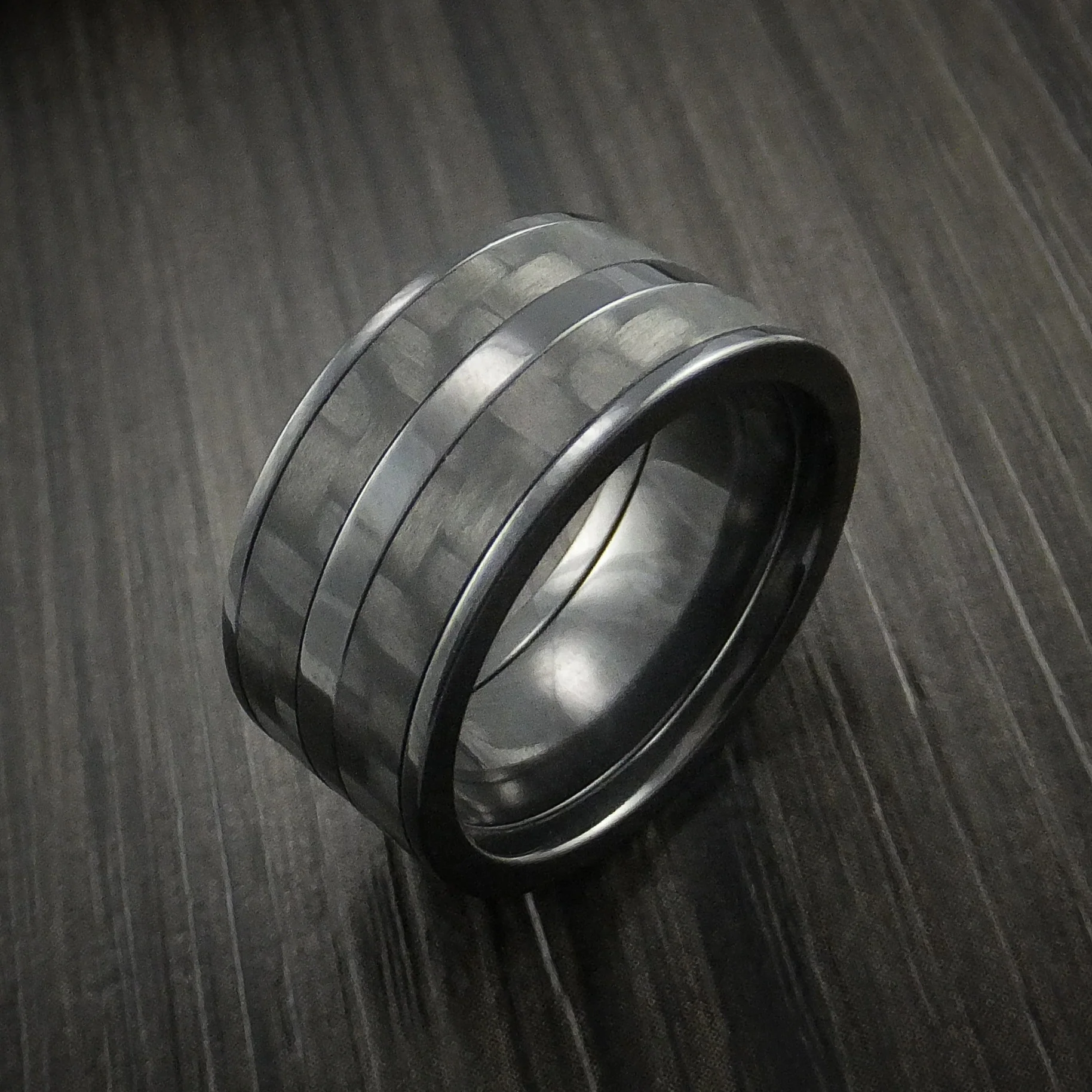 Black Zirconium Men's Ring with Black Carbon Fiber Inlay Custom Made Band - Image 3