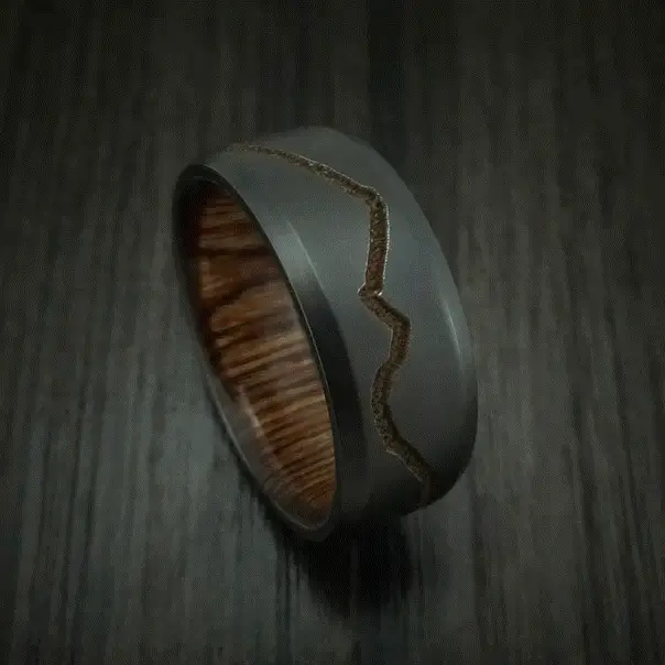 Black Titanium or Black Zirconium Custom Men's Ring with a Milled Mountain Design and Interior Hardwood Sleeve - Image 5