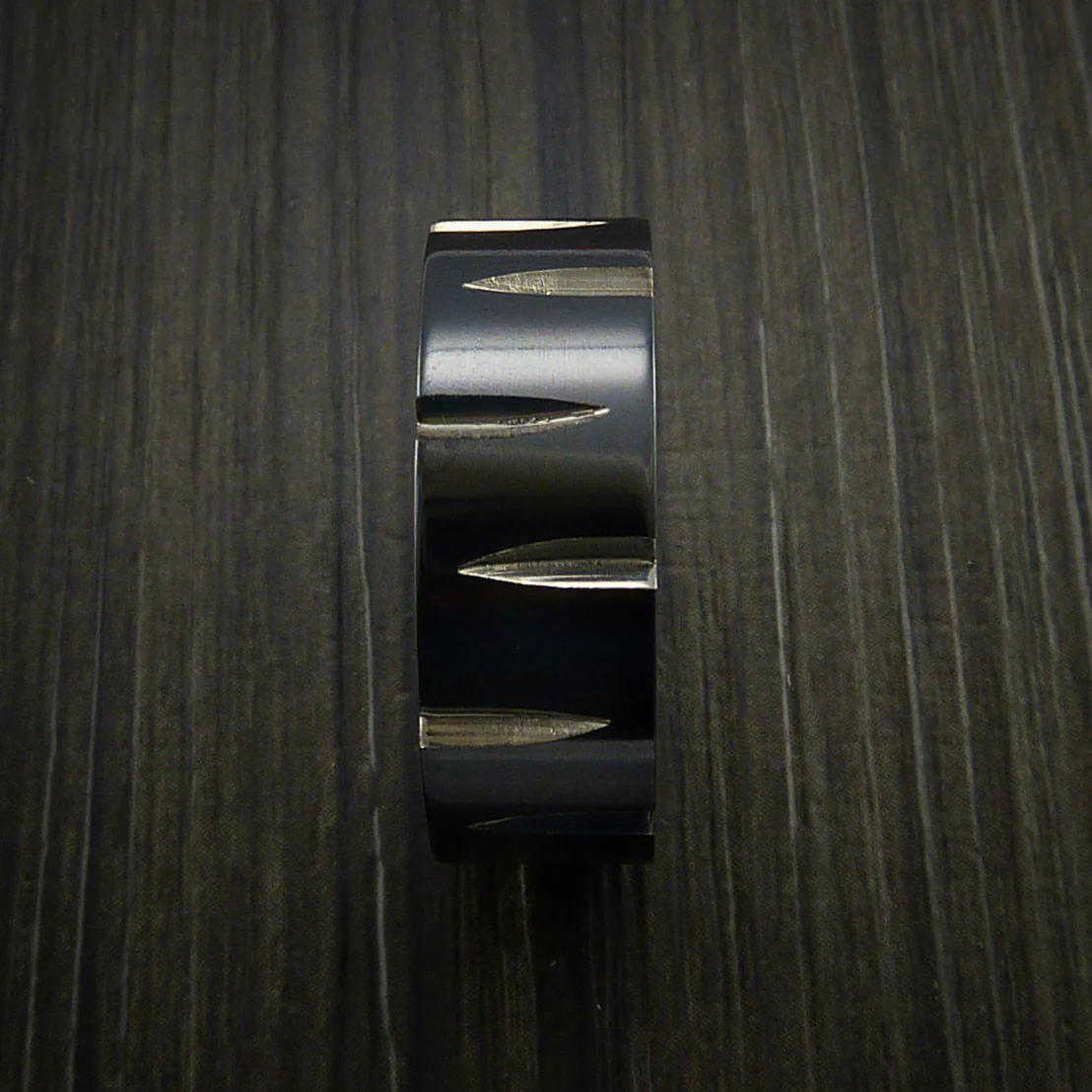 Black Zirconium Wedge Cut Wedding Band Men's Ring - Image 3