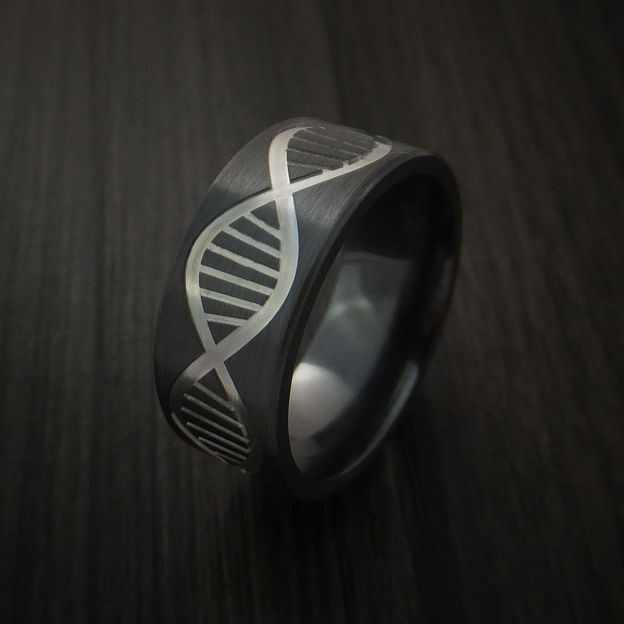 Black Zirconium Wide DNA Strand Men's Ring Custom Made Band - Image 3