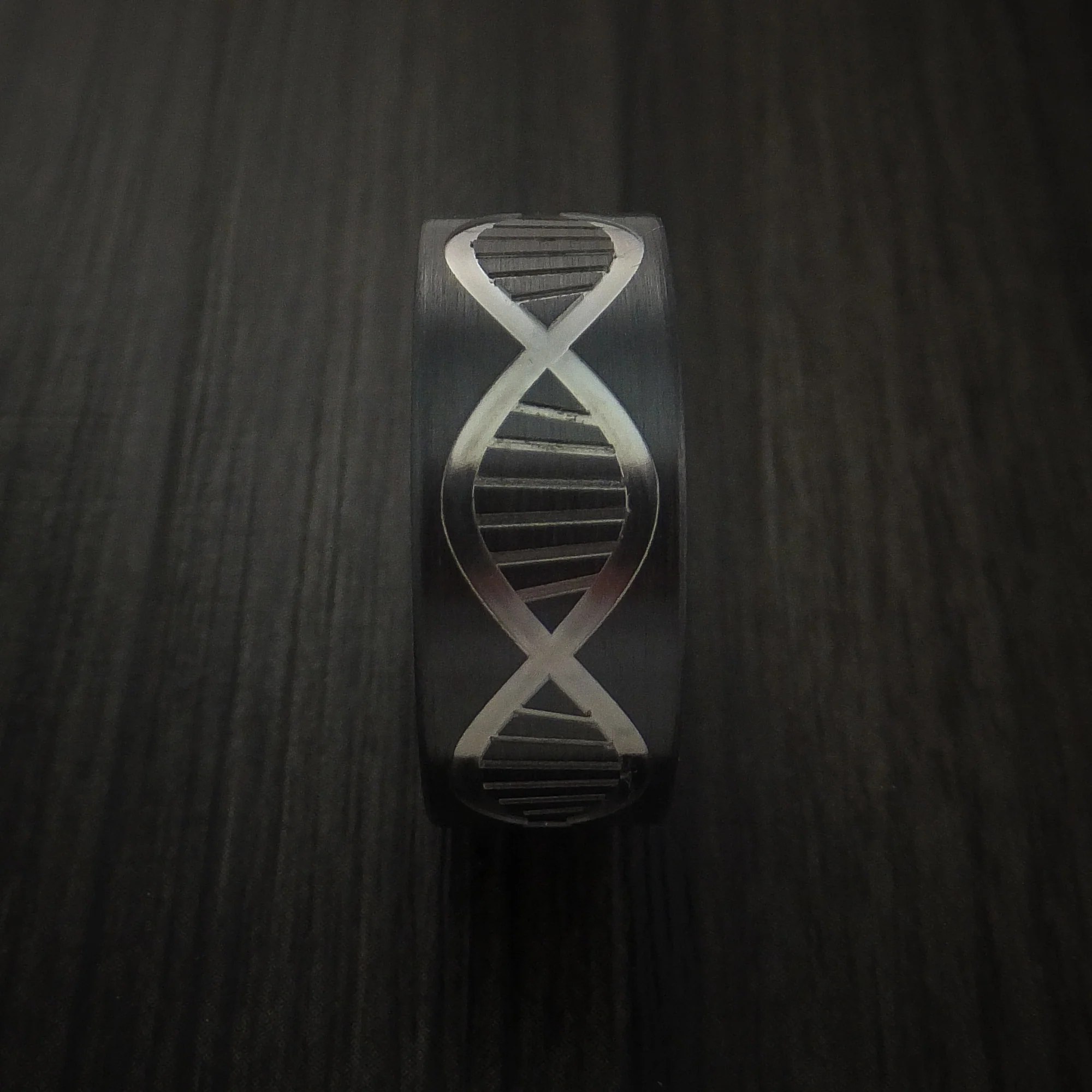 Black Zirconium Wide DNA Strand Men's Ring Custom Made Band - Image 4
