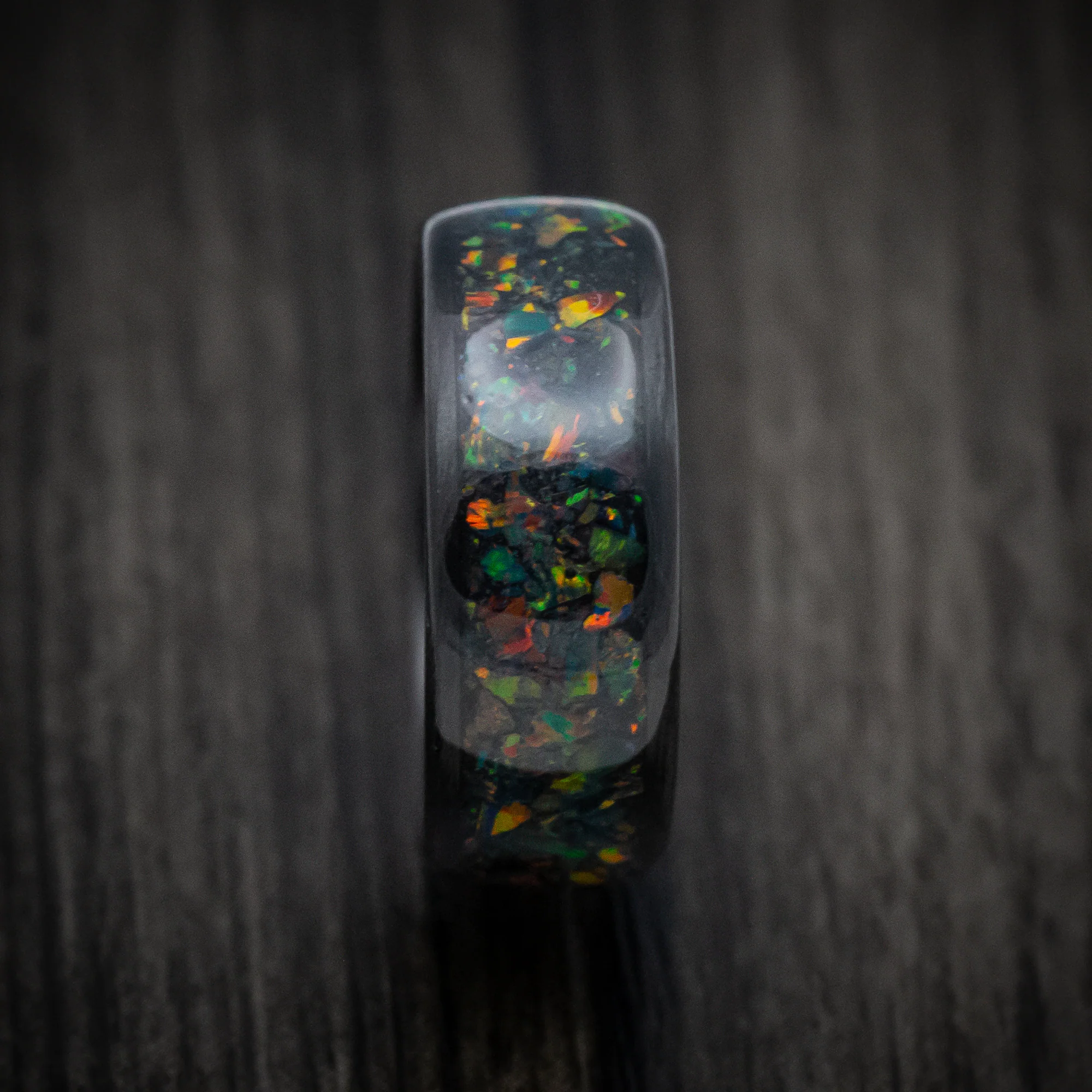 Carbon Fiber and Opal Men's Ring with Glow Custom Made Band - Image 3