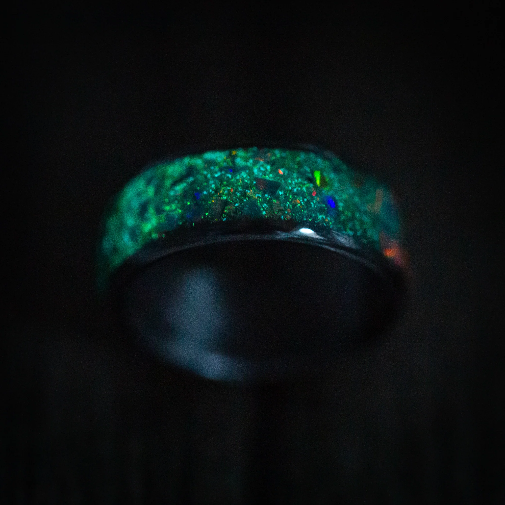 Carbon Fiber and Opal Men's Ring with Glow Custom Made Band - Image 5