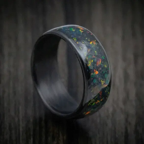 Carbon Fiber and Opal Men's Ring with Glow Custom Made Band - Image 6