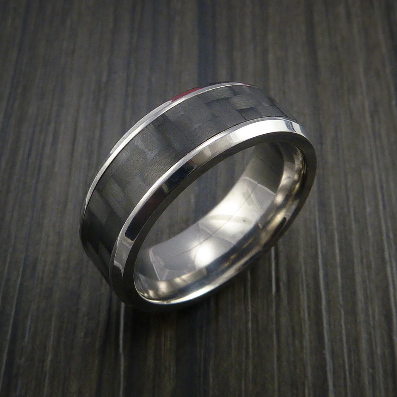 Titanium Men's Ring with Carbon Fiber Inlay Custom Made Wedding Band - Image 4