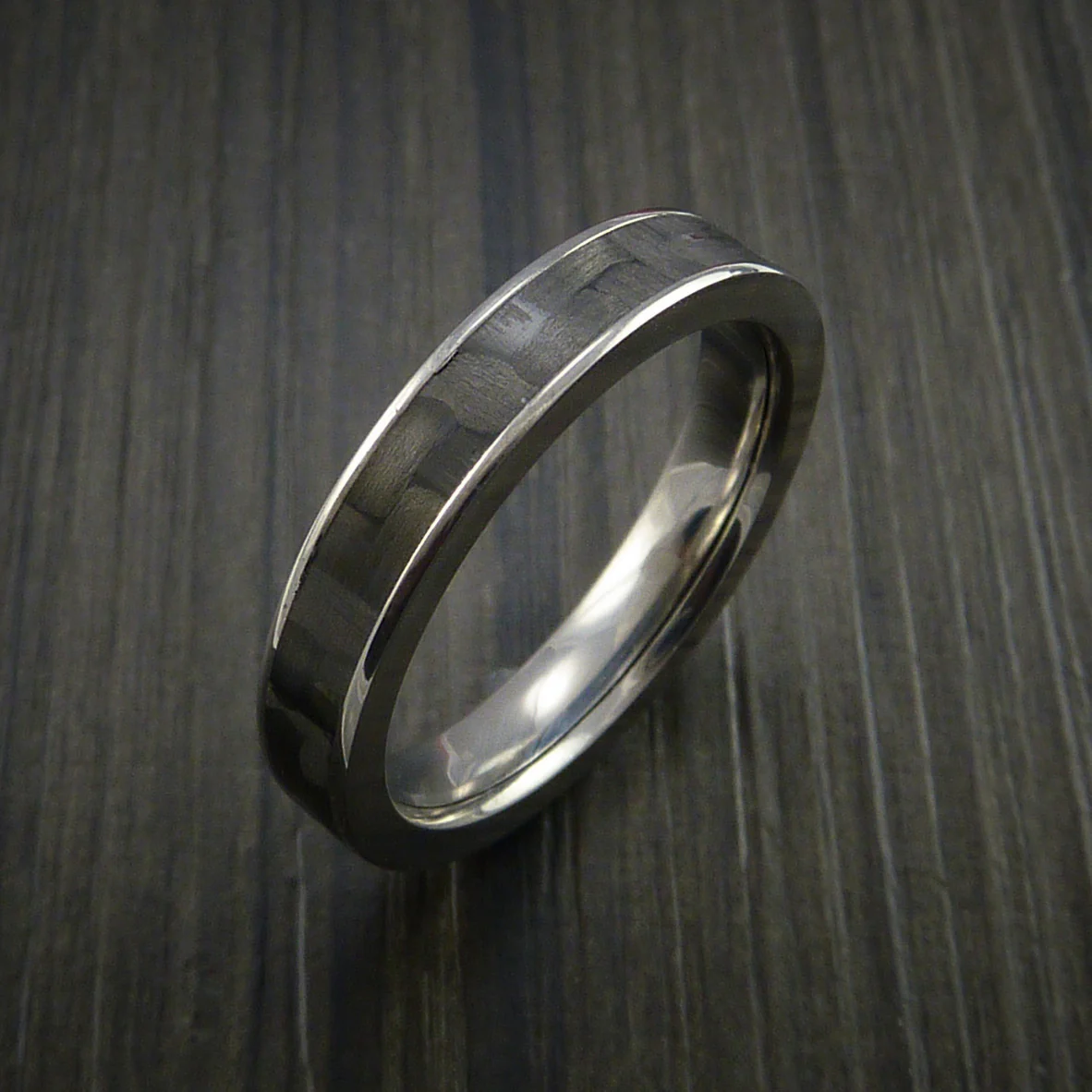 Titanium Ring with Carbon Fiber Inlay Custom Made Wedding Band - Image 3