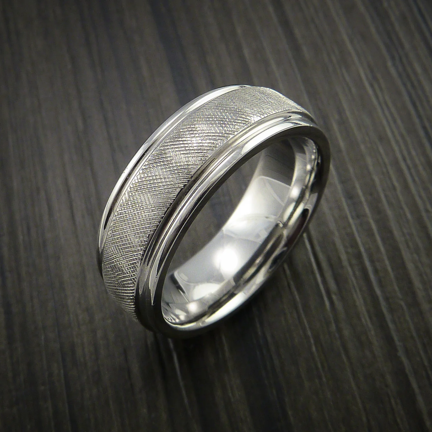 Cobalt Chrome Florentine Textured Men's Ring - Image 3