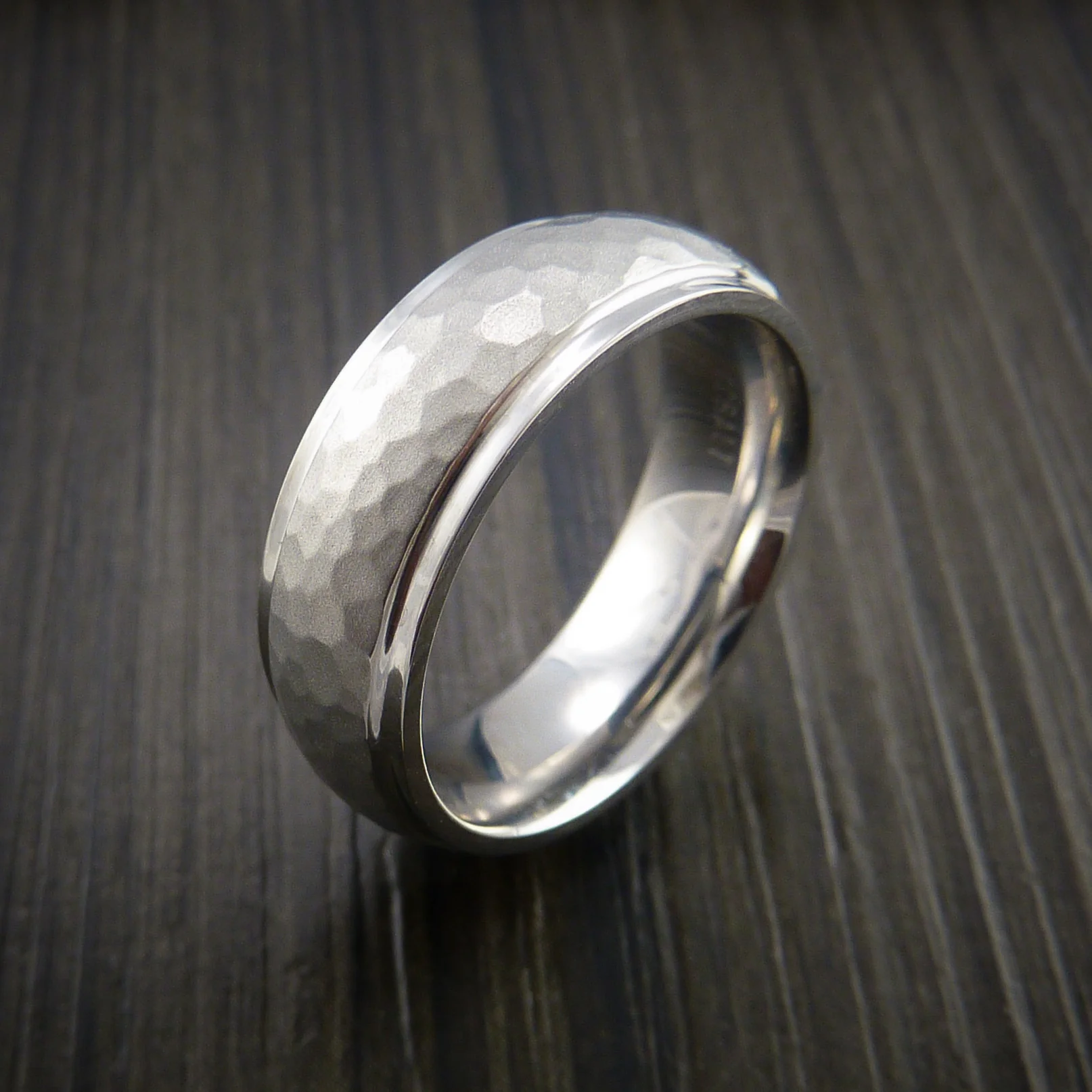 Cobalt Chrome Hammer Finish Wedding Band Engagement Men's Ring - Image 3