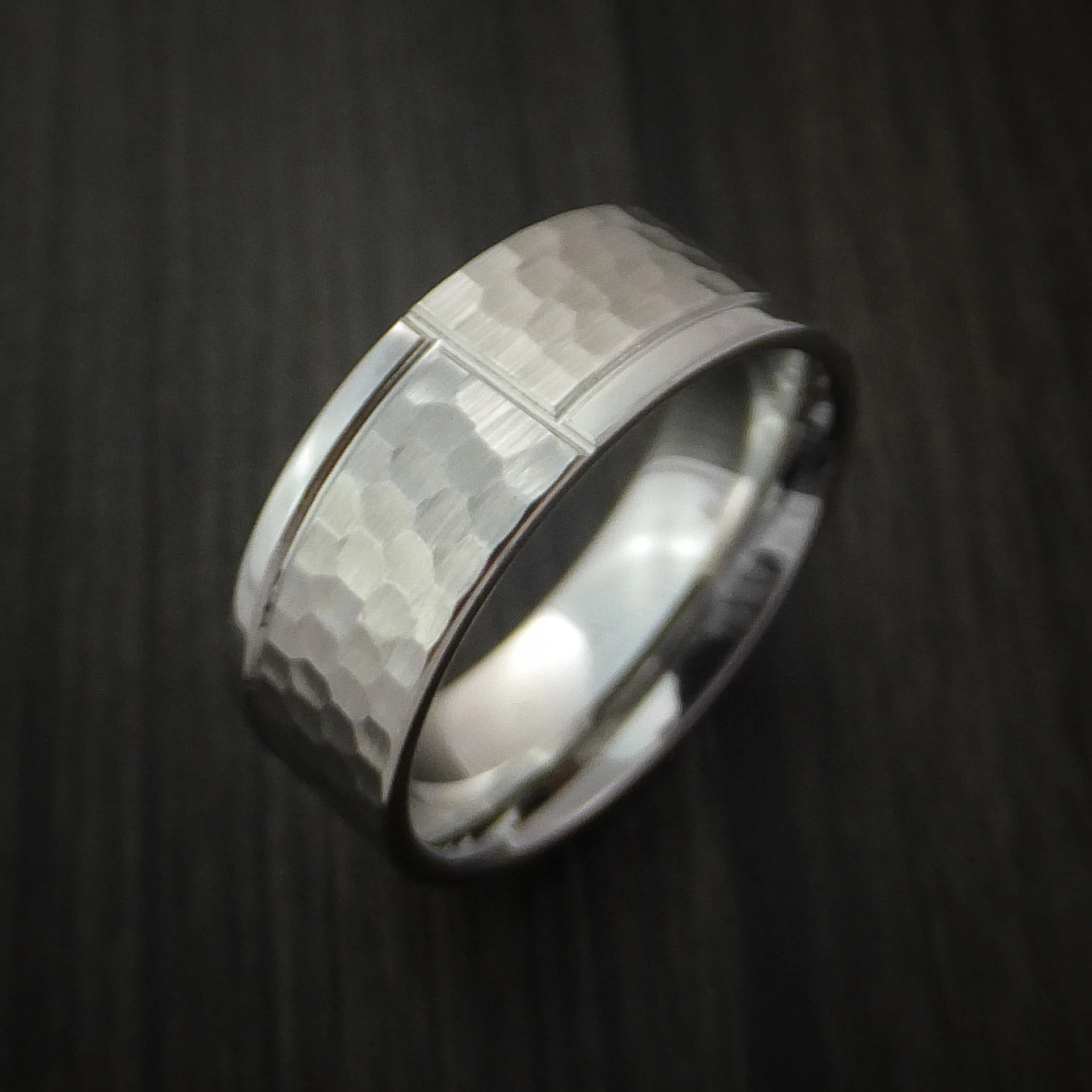 Cobalt Chrome Hammered Men's Ring with Modern Design Custom Made Band - Image 4