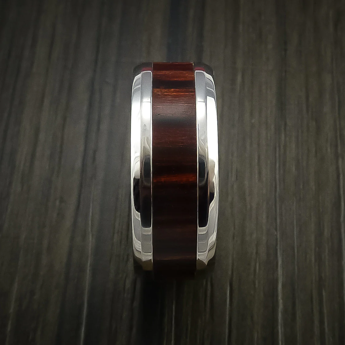 Cobalt Chrome Men's Ring with Wood Inlay Custom Made Wedding Band - Image 3