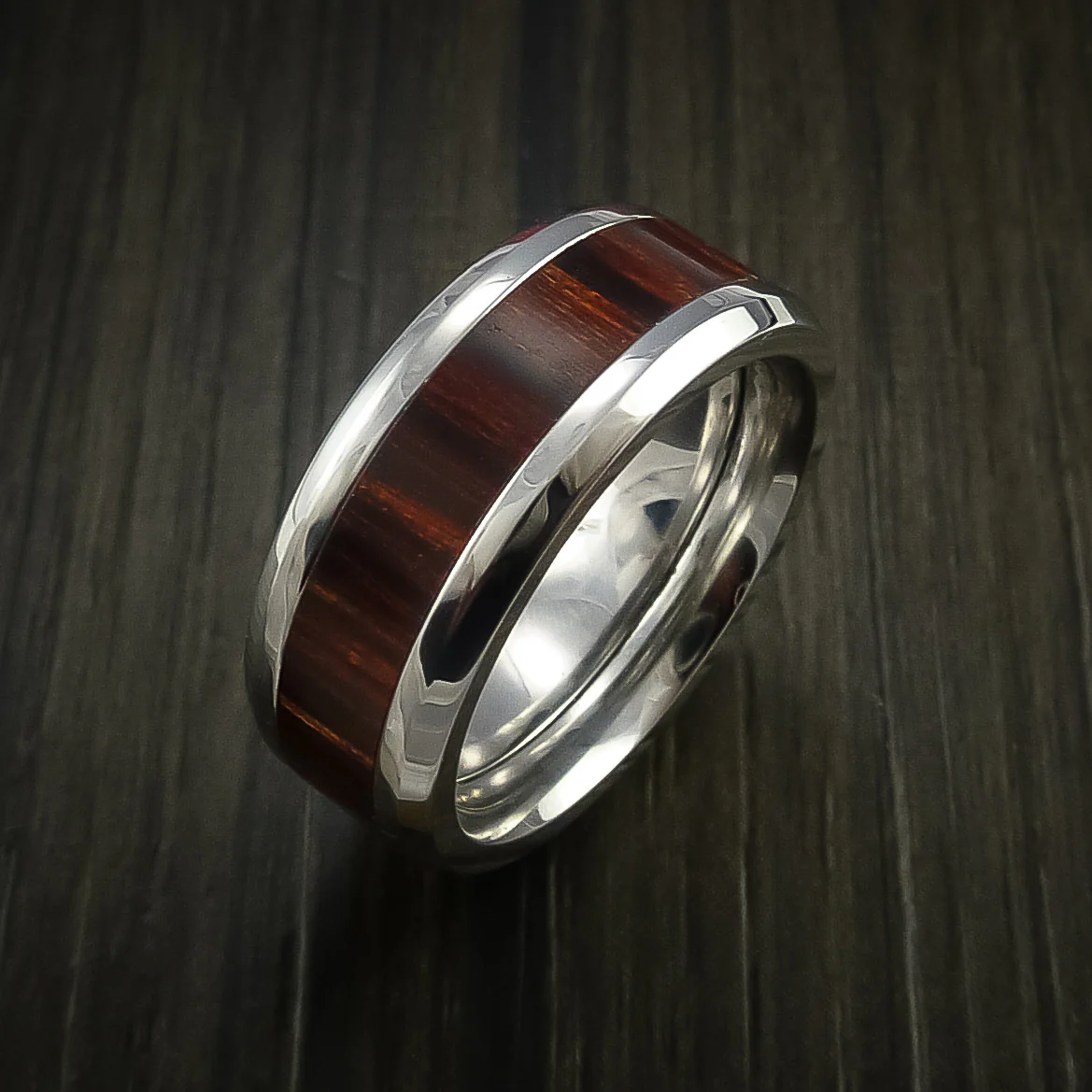 Cobalt Chrome Men's Ring with Wood Inlay Custom Made Wedding Band - Image 4
