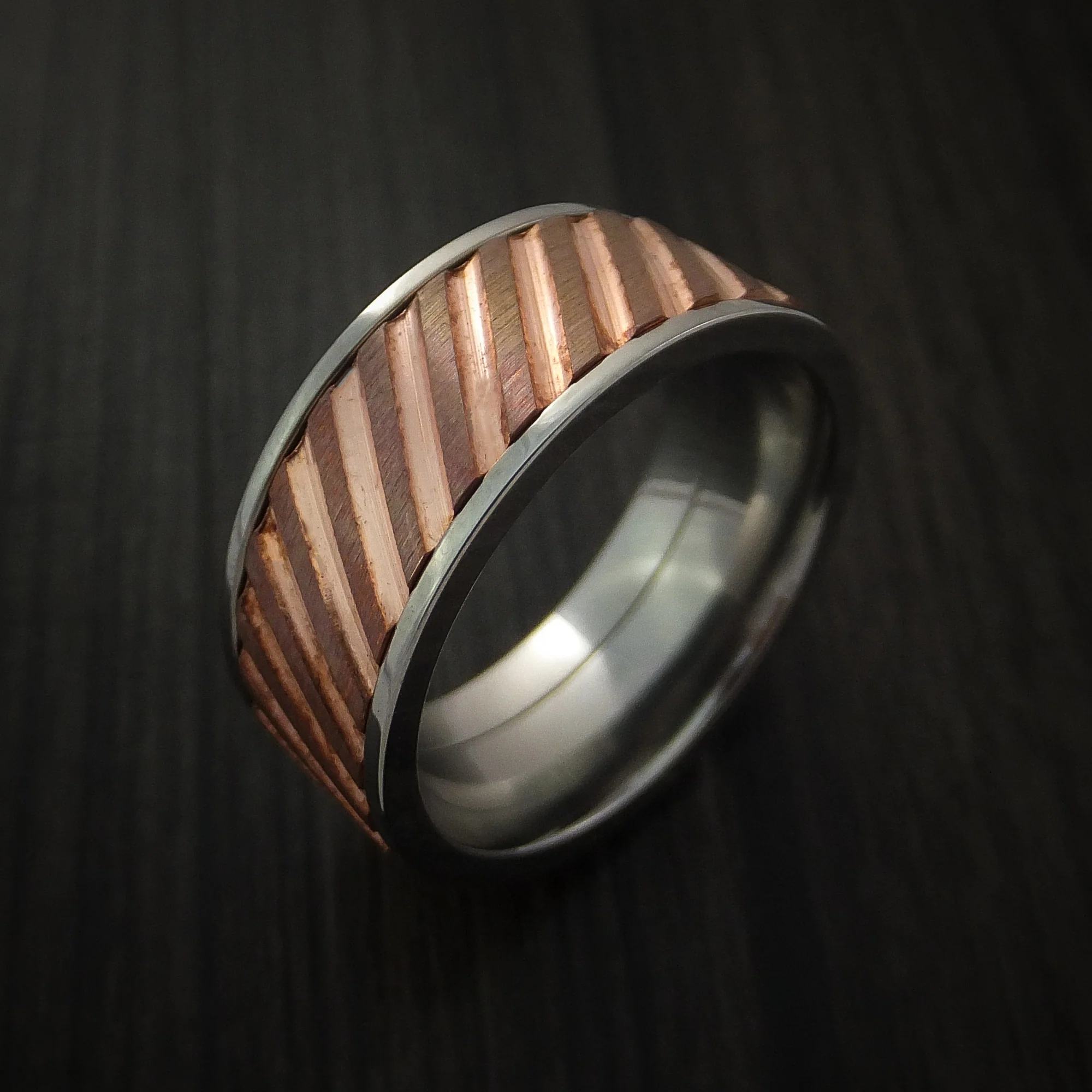 Copper Inlay Spinner Unique Titanium Men's Band Custom Made - Image 3