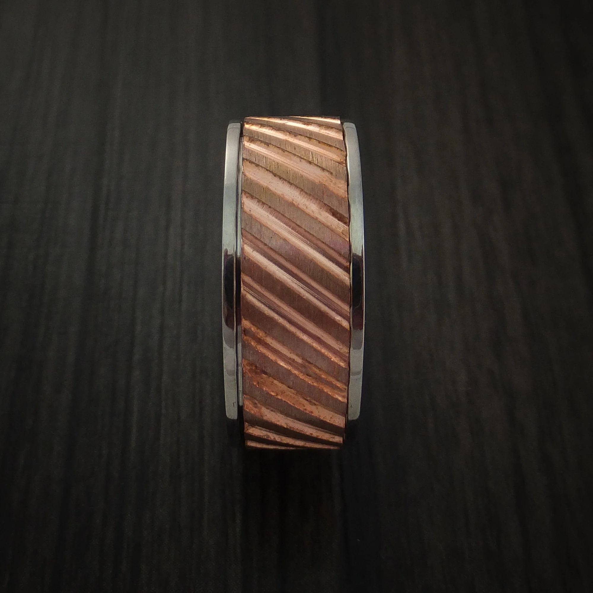 Copper Inlay Spinner Unique Titanium Men's Band Custom Made - Image 4