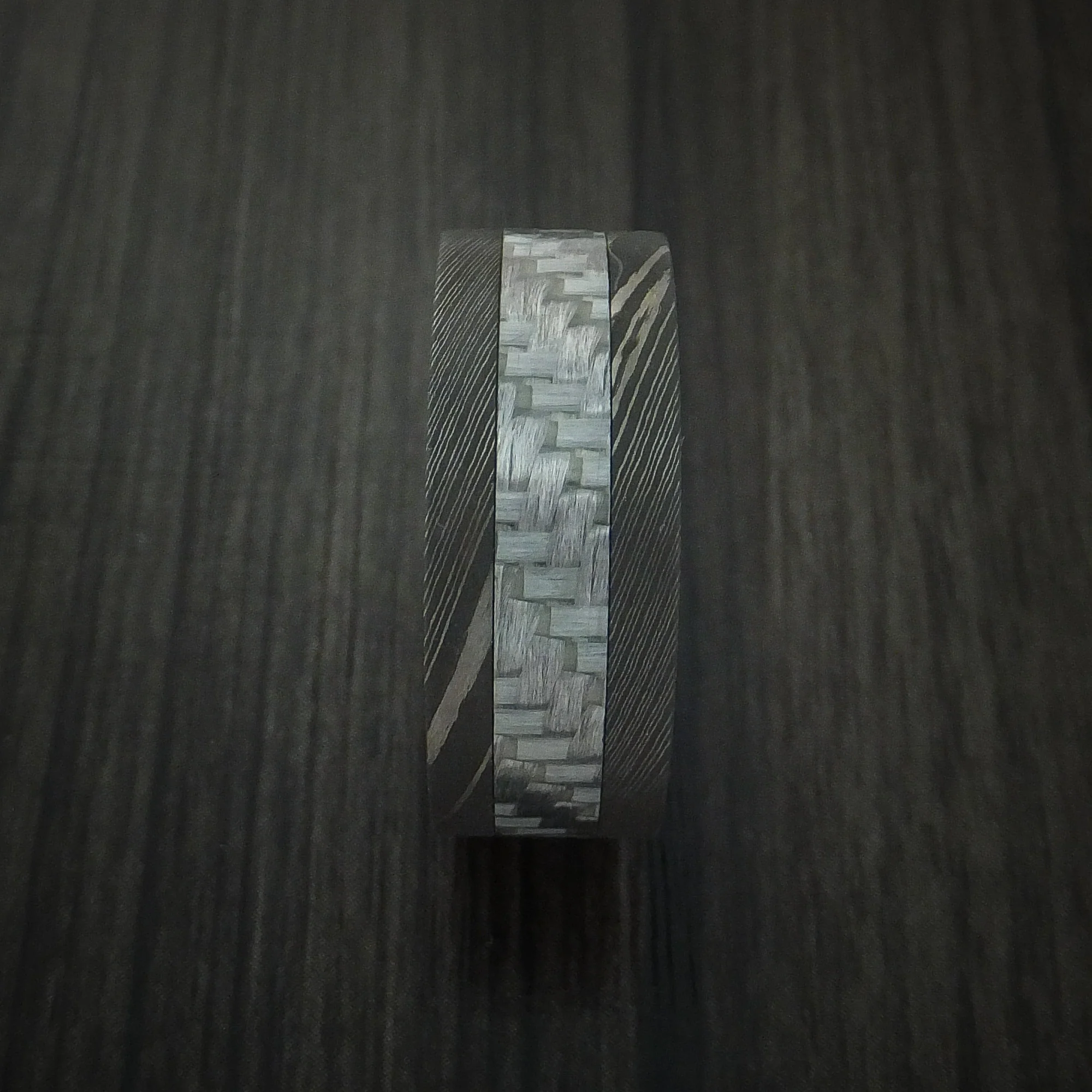 Damascus Steel and Carbon Fiber Men's Ring Custom Made Band - Image 4