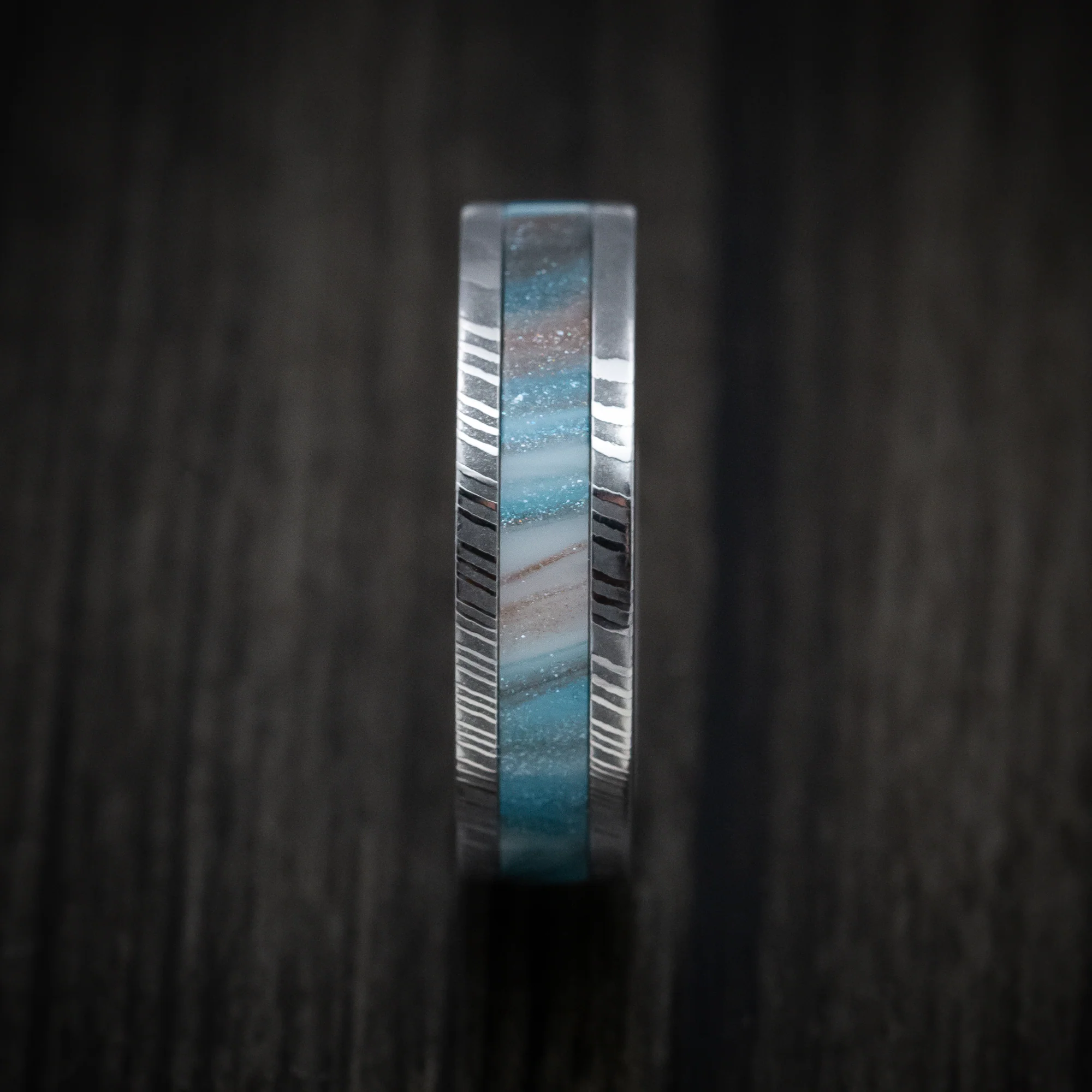 Damascus Steel and DiamondCast Inlay Men's Ring Custom Made - Image 3