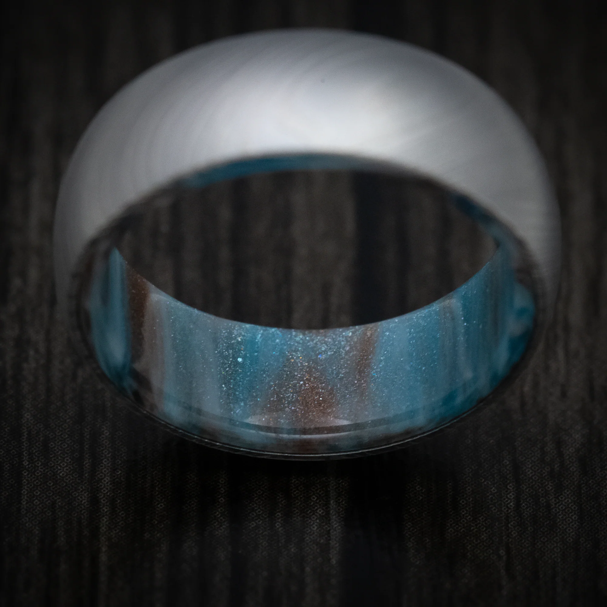 Damascus Steel and DiamondCast Sleeve Men's Ring Custom Made - Image 3