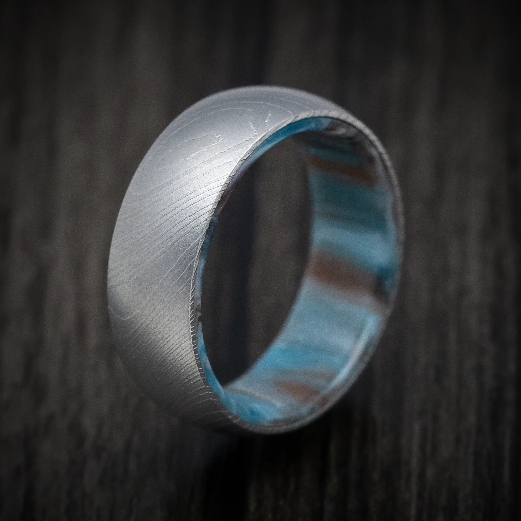 Damascus Steel and DiamondCast Sleeve Men's Ring Custom Made - Image 5