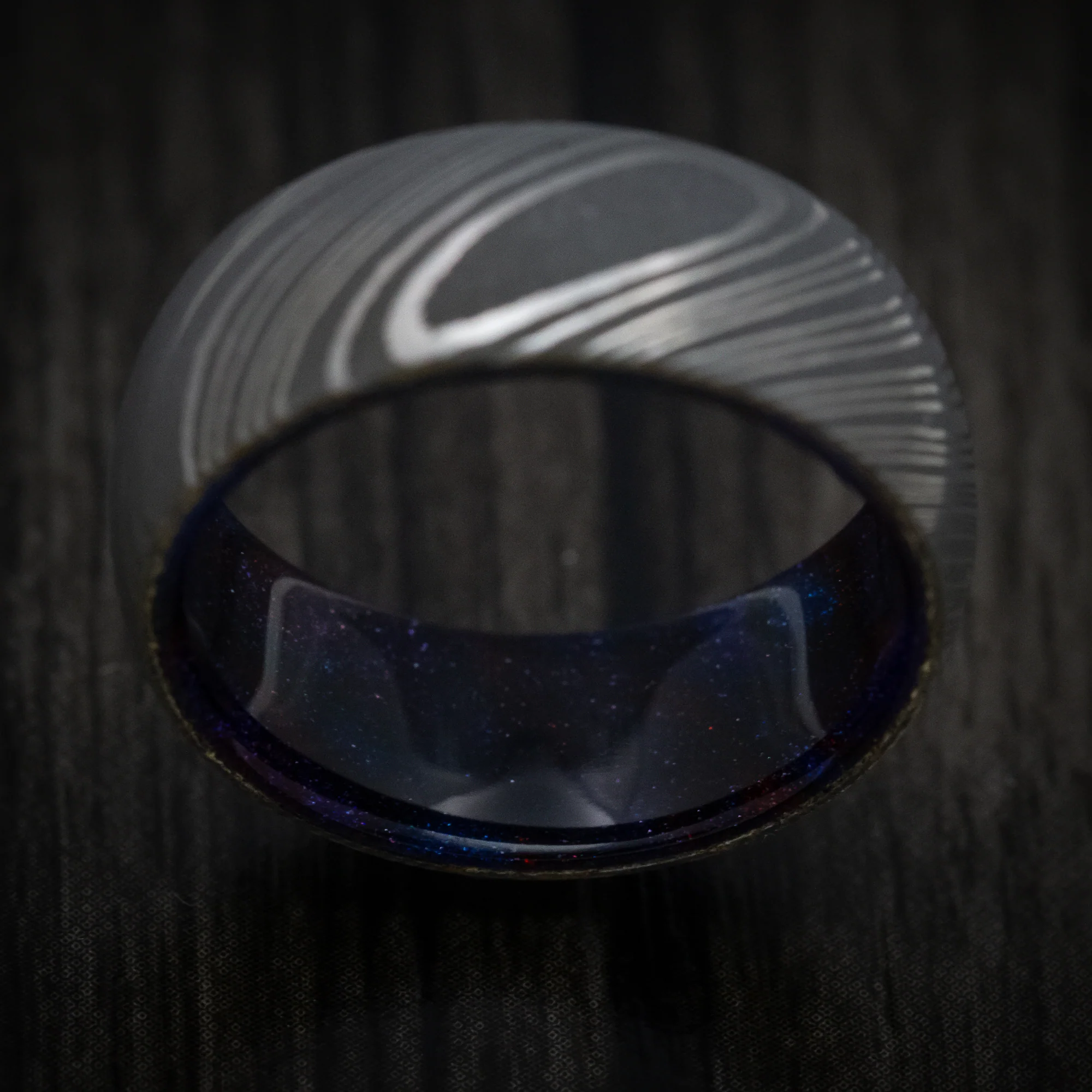 Damascus Steel and DiamondCast Sleeve Men's Ring Custom Made - Image 3