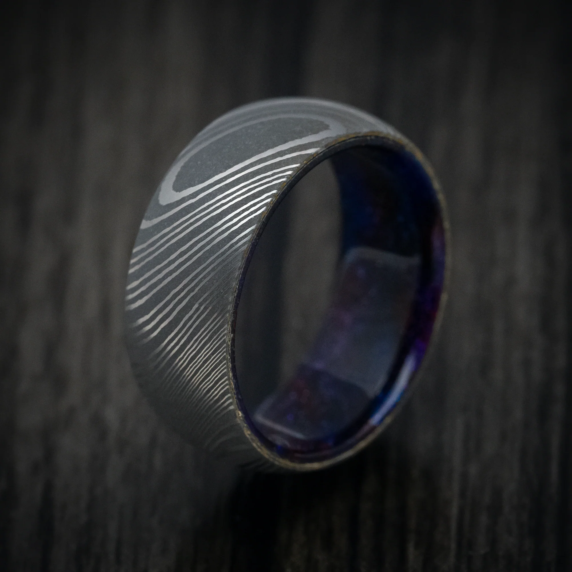Damascus Steel and DiamondCast Sleeve Men's Ring Custom Made - Image 5