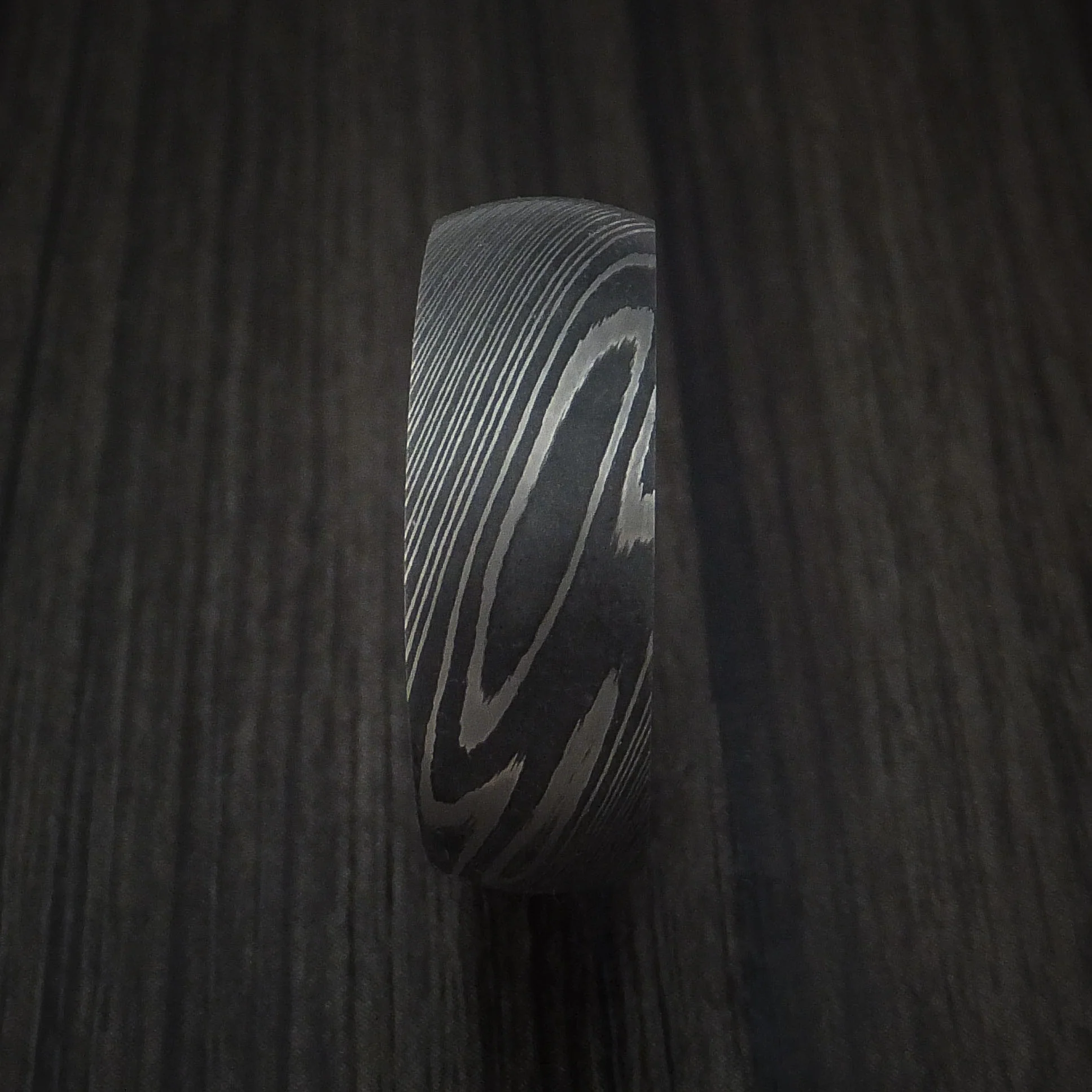 Damascus Steel Men's Ring with Anodized Titanium Interior Sleeve Custom Made - Image 3