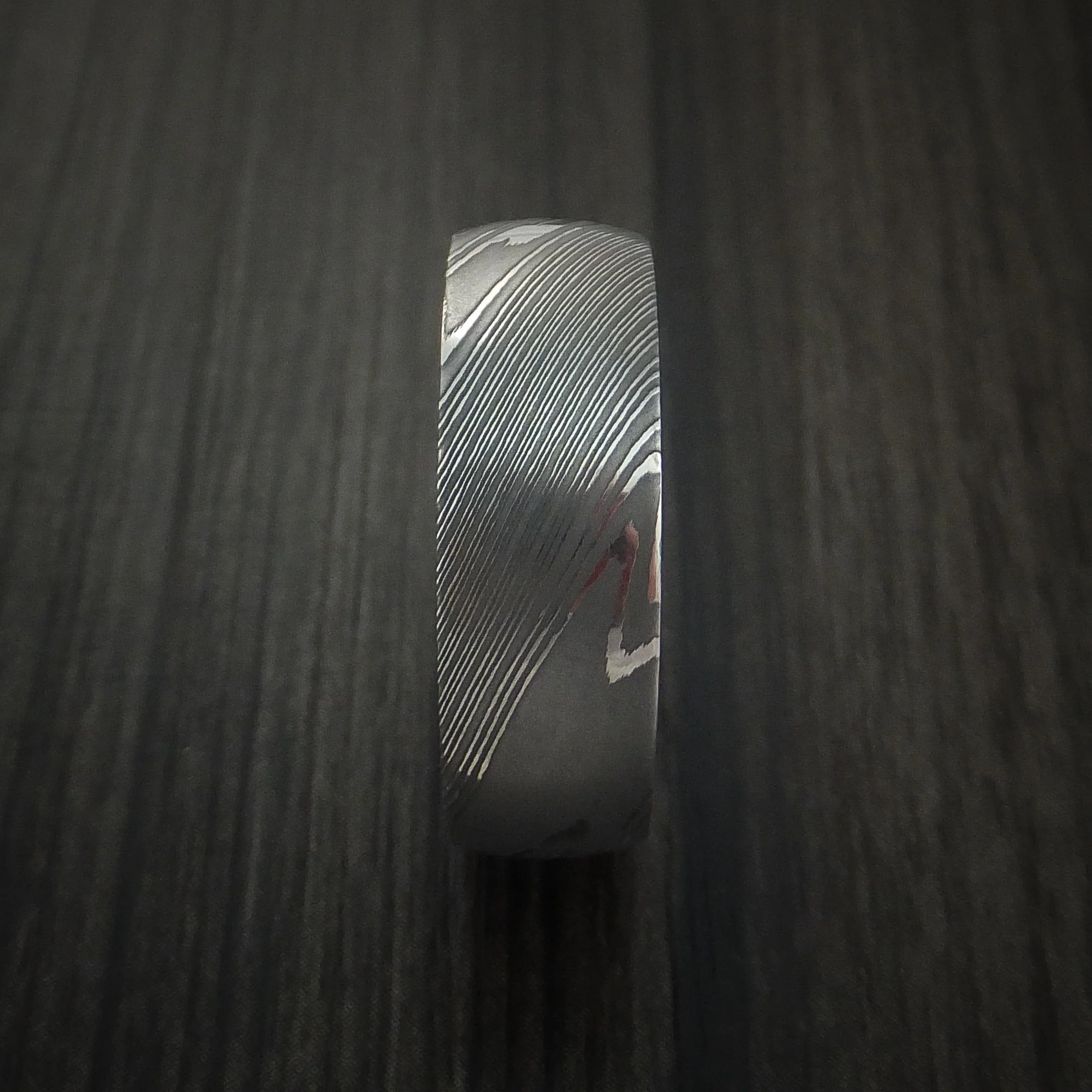 Damascus Steel Men's Ring with Anodized Titanium Interior Sleeve Custom Made - Image 3