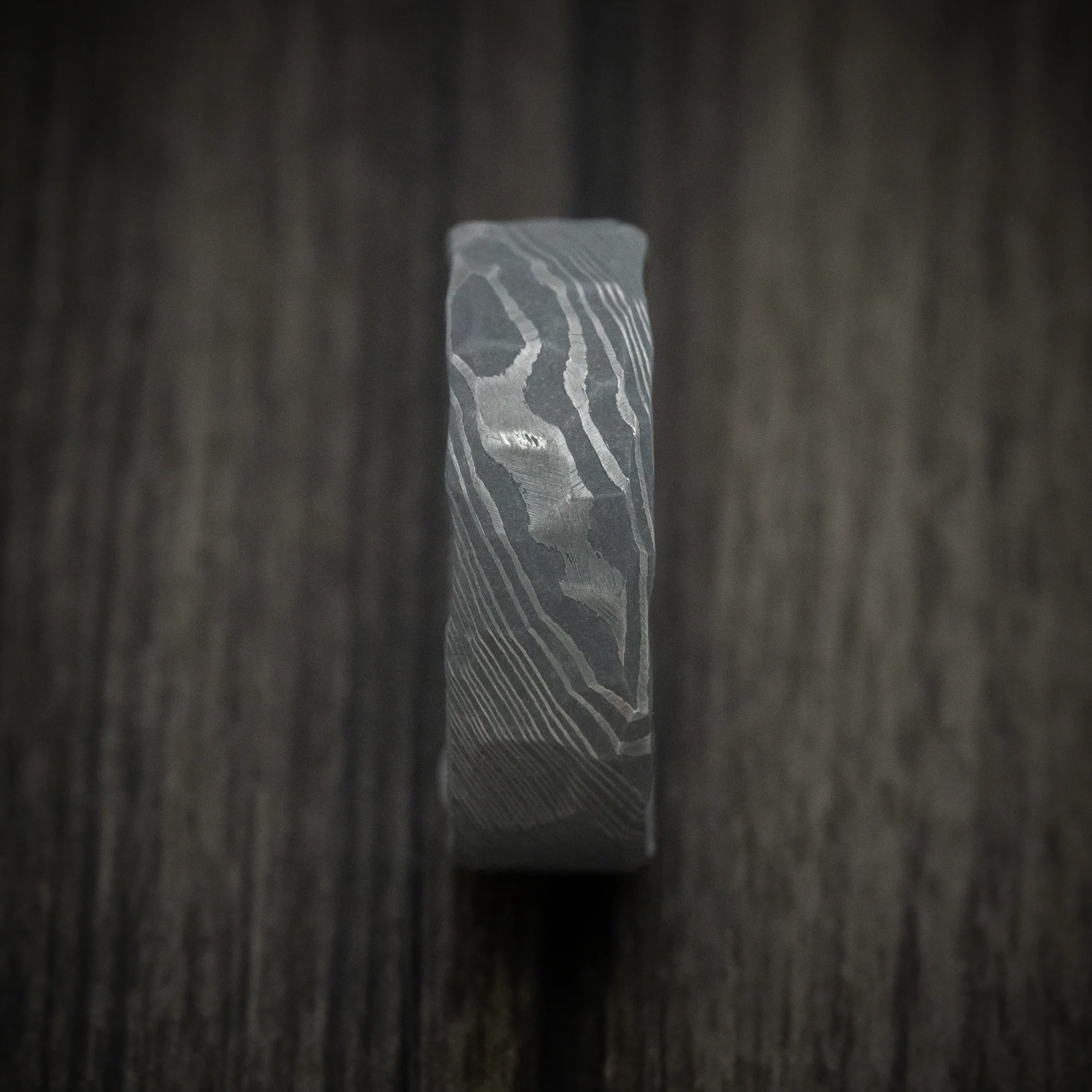 Damascus Steel Men's Ring with Hammer Rock Finish Custom Made - Image 3