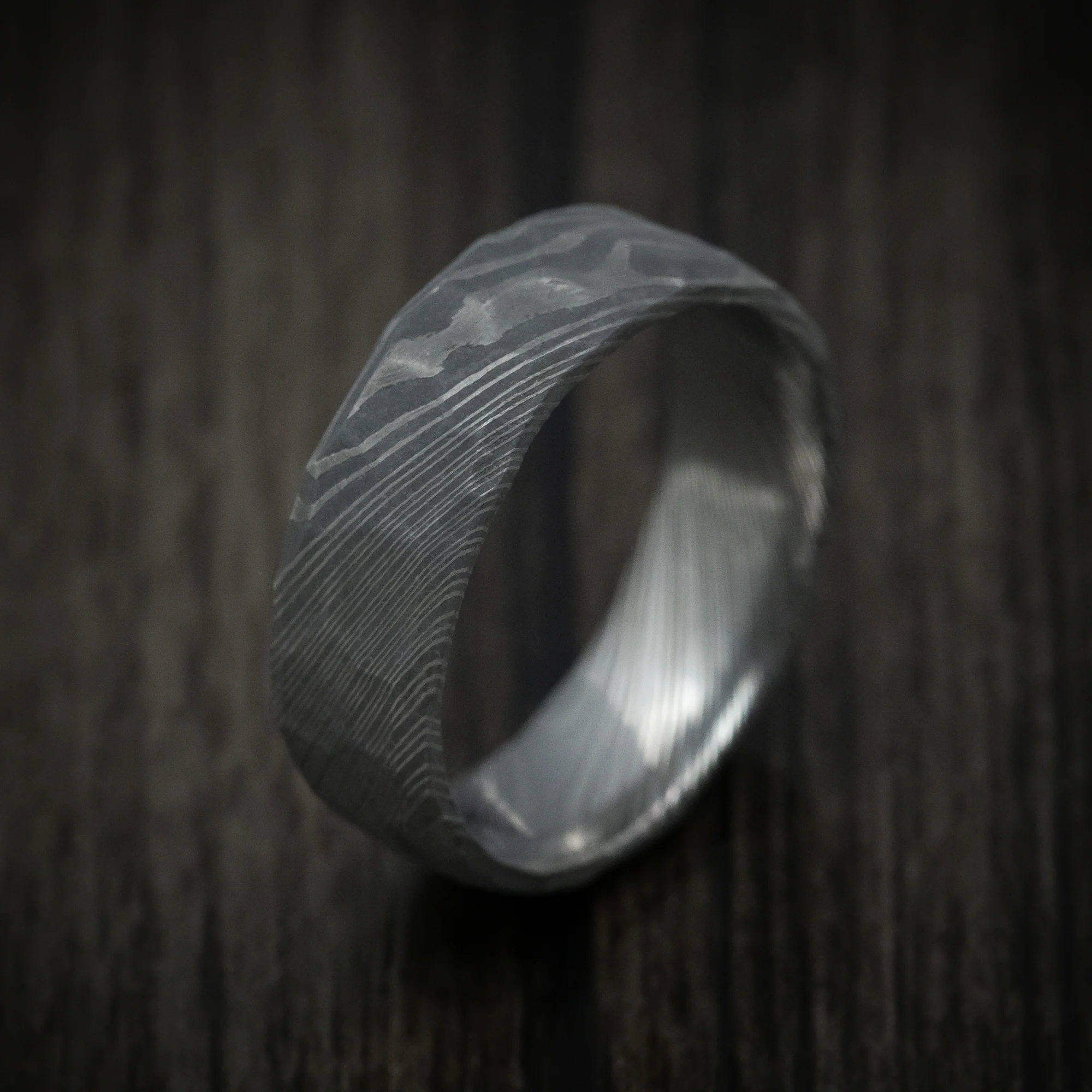 Damascus Steel Men's Ring with Hammer Rock Finish Custom Made - Image 4
