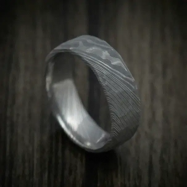 Damascus Steel Men's Ring with Hammer Rock Finish Custom Made - Image 5
