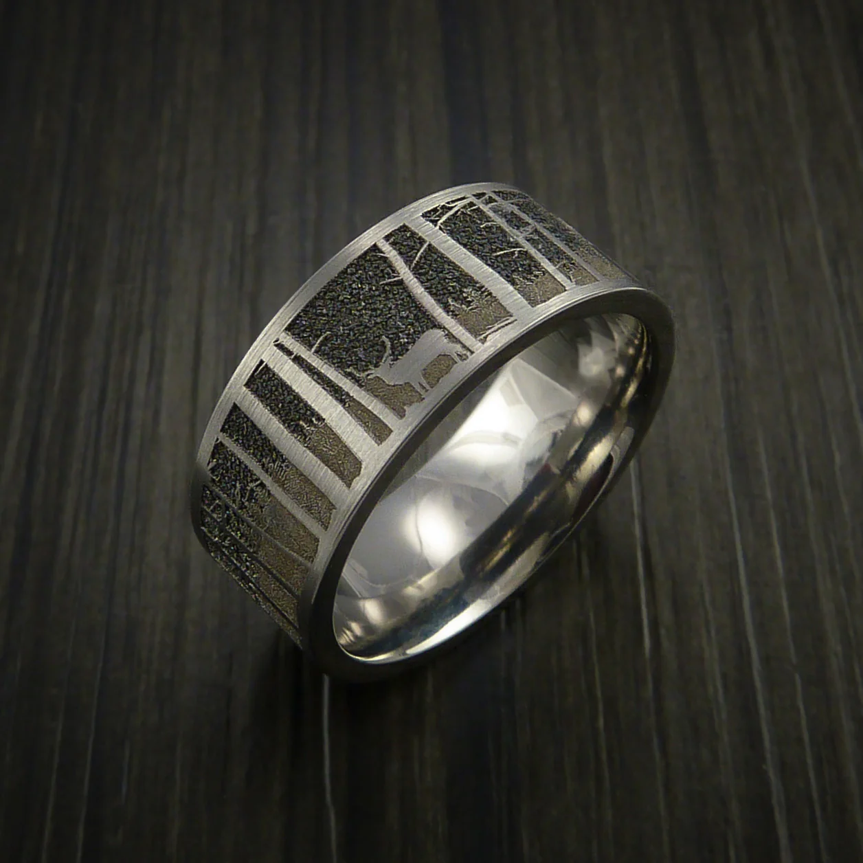 Elk in the Woods Hunter Wedding Men's Ring Cobalt Chrome Band - Image 3