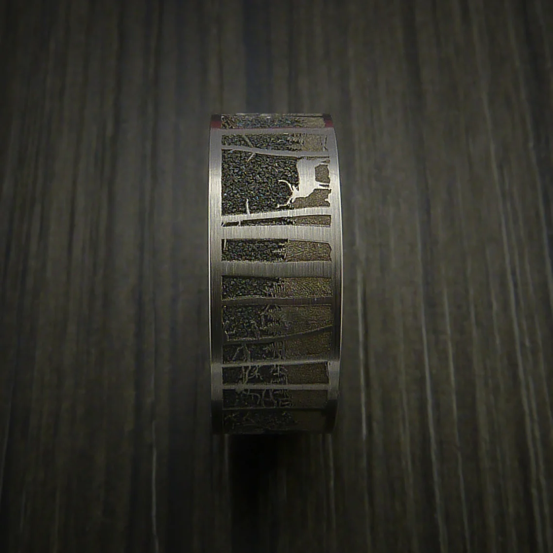 Elk in the Woods Hunter Wedding Men's Ring Cobalt Chrome Band - Image 4