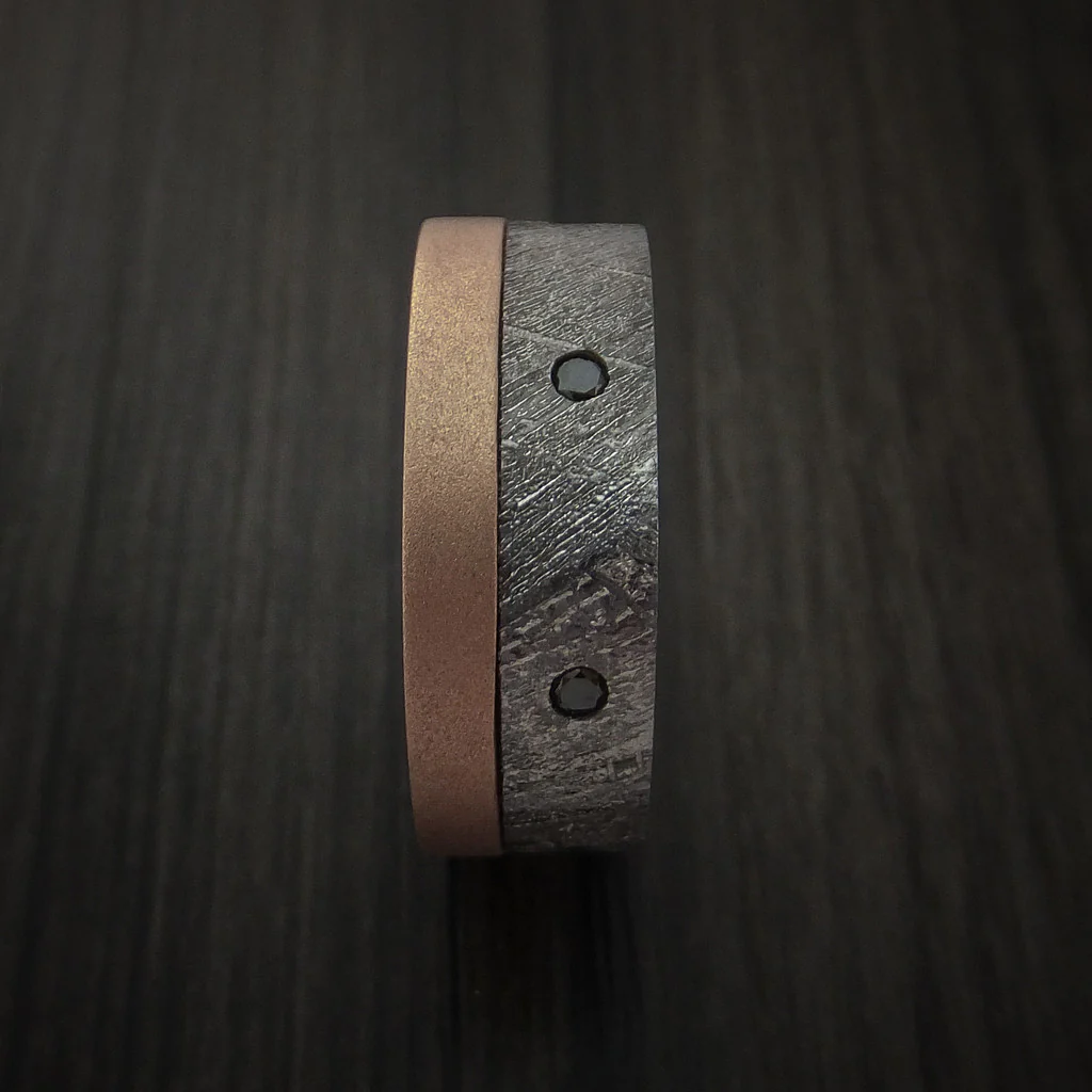 Gibeon Meteorite and Rose Gold Men's Band with Black Diamonds - Image 3