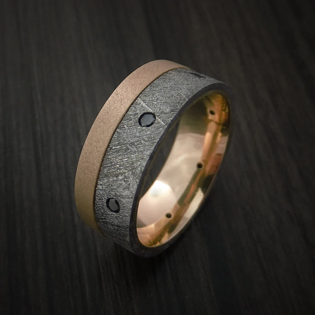 Gibeon Meteorite and Rose Gold Men's Band with Black Diamonds - Image 4